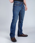Men's Rusty Blue Bootcut Saddle Stitch Denim Jeans