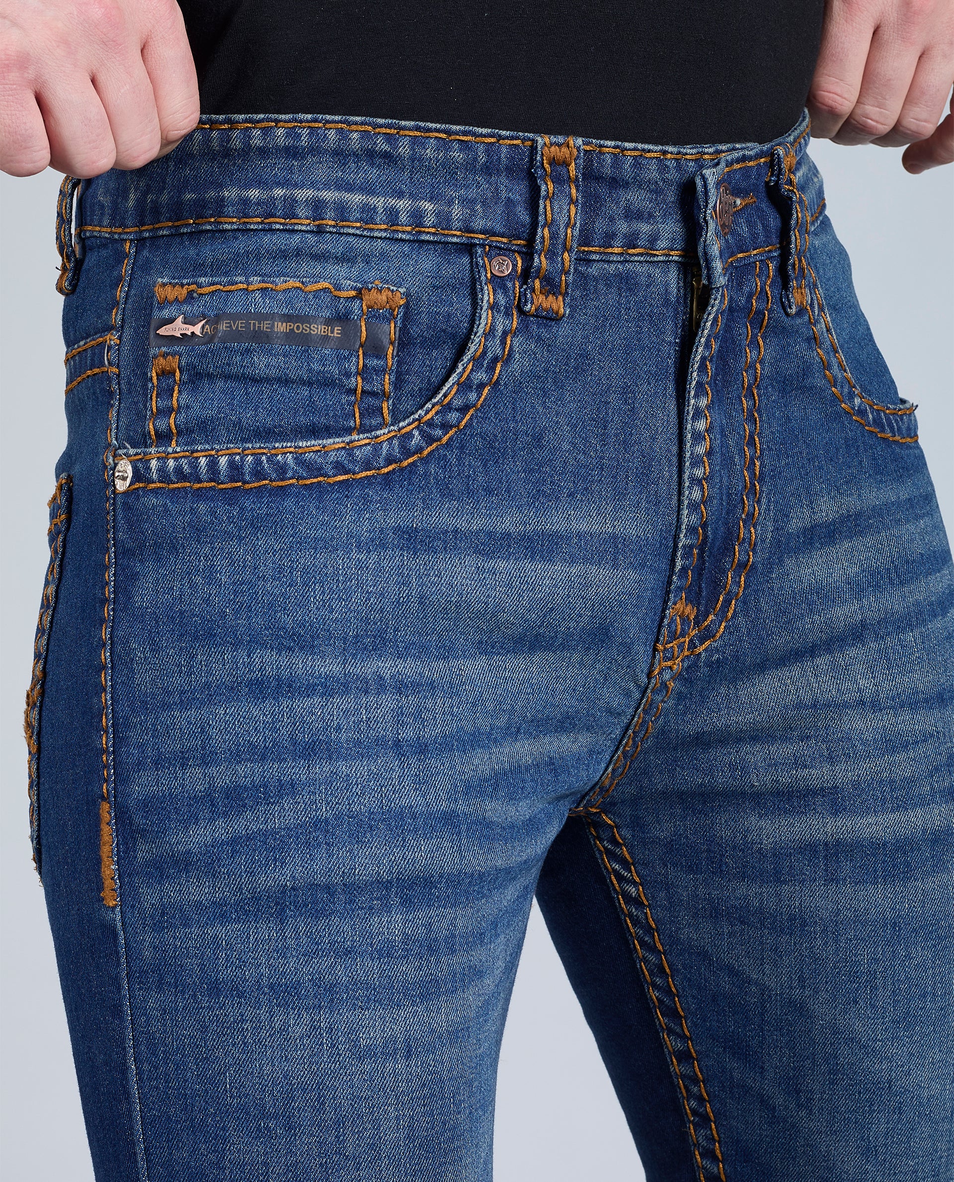 Men's Rusty Blue Bootcut Saddle Stitch Denim Jeans