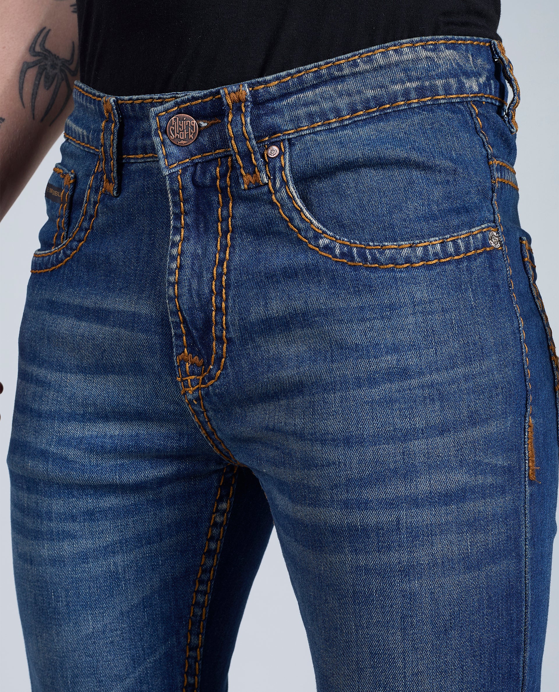 Men's Rusty Blue Bootcut Saddle Stitch Denim Jeans