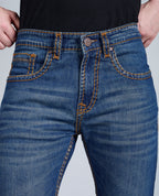 Men's Rusty Blue Bootcut Saddle Stitch Denim Jeans