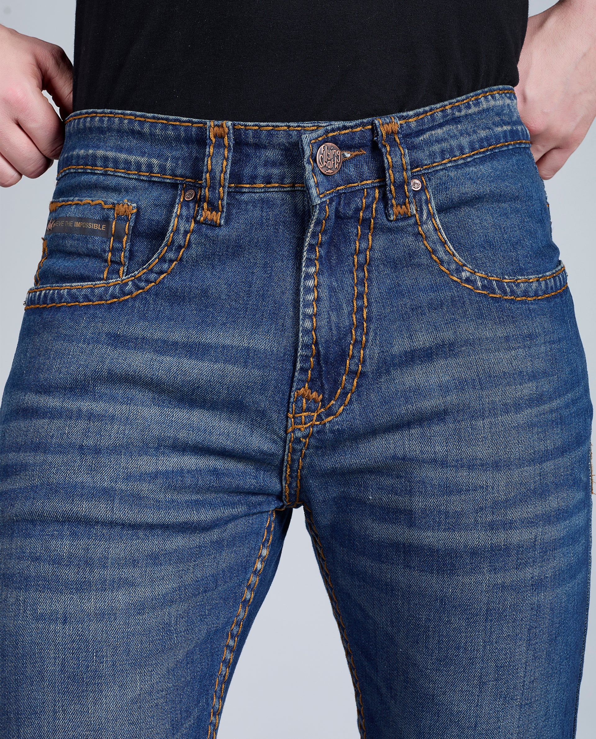 Men's Rusty Blue Bootcut Saddle Stitch Denim Jeans