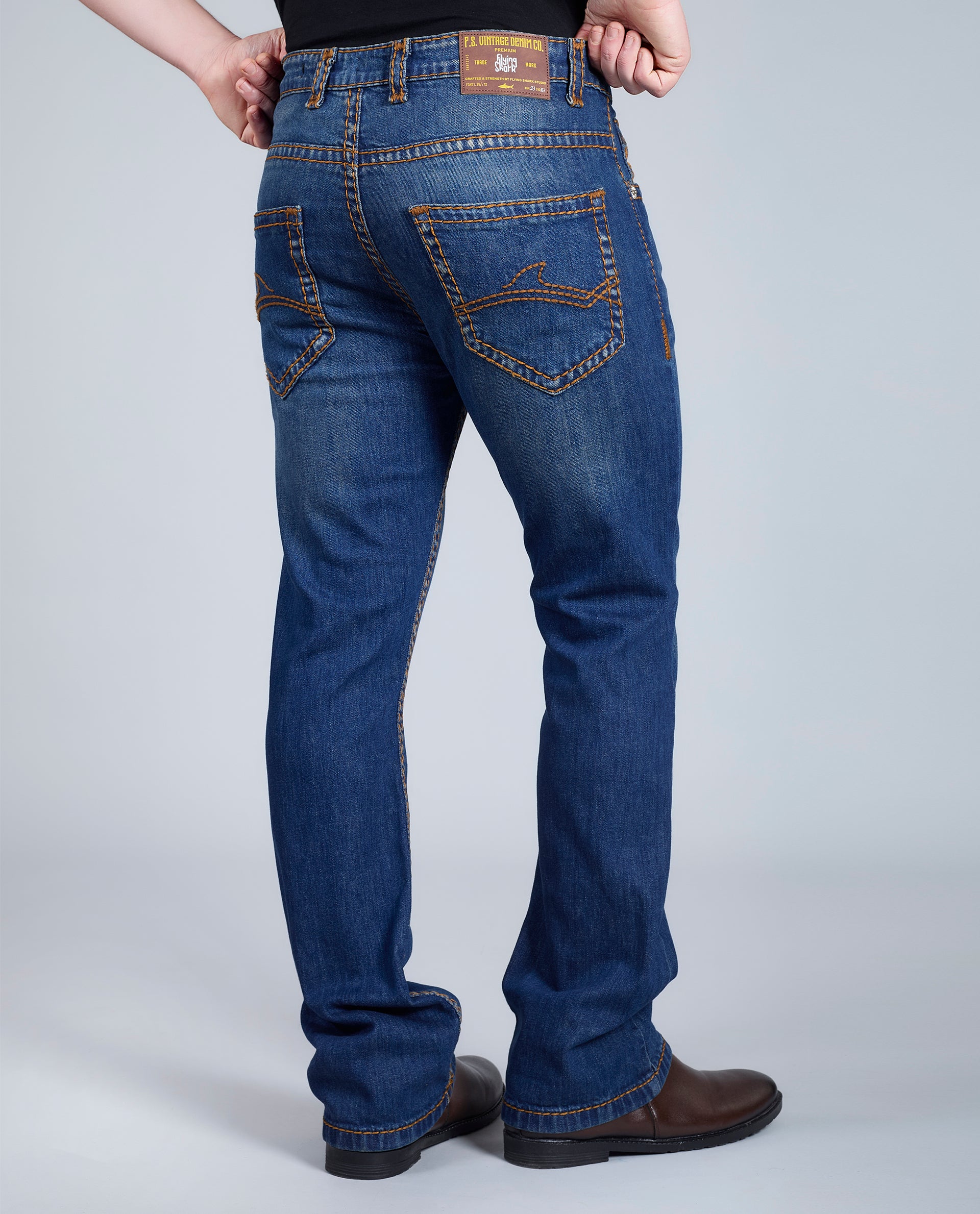 Men's Rusty Blue Bootcut Saddle Stitch Denim Jeans