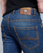 Men's Rusty Blue Bootcut Saddle Stitch Denim Jeans