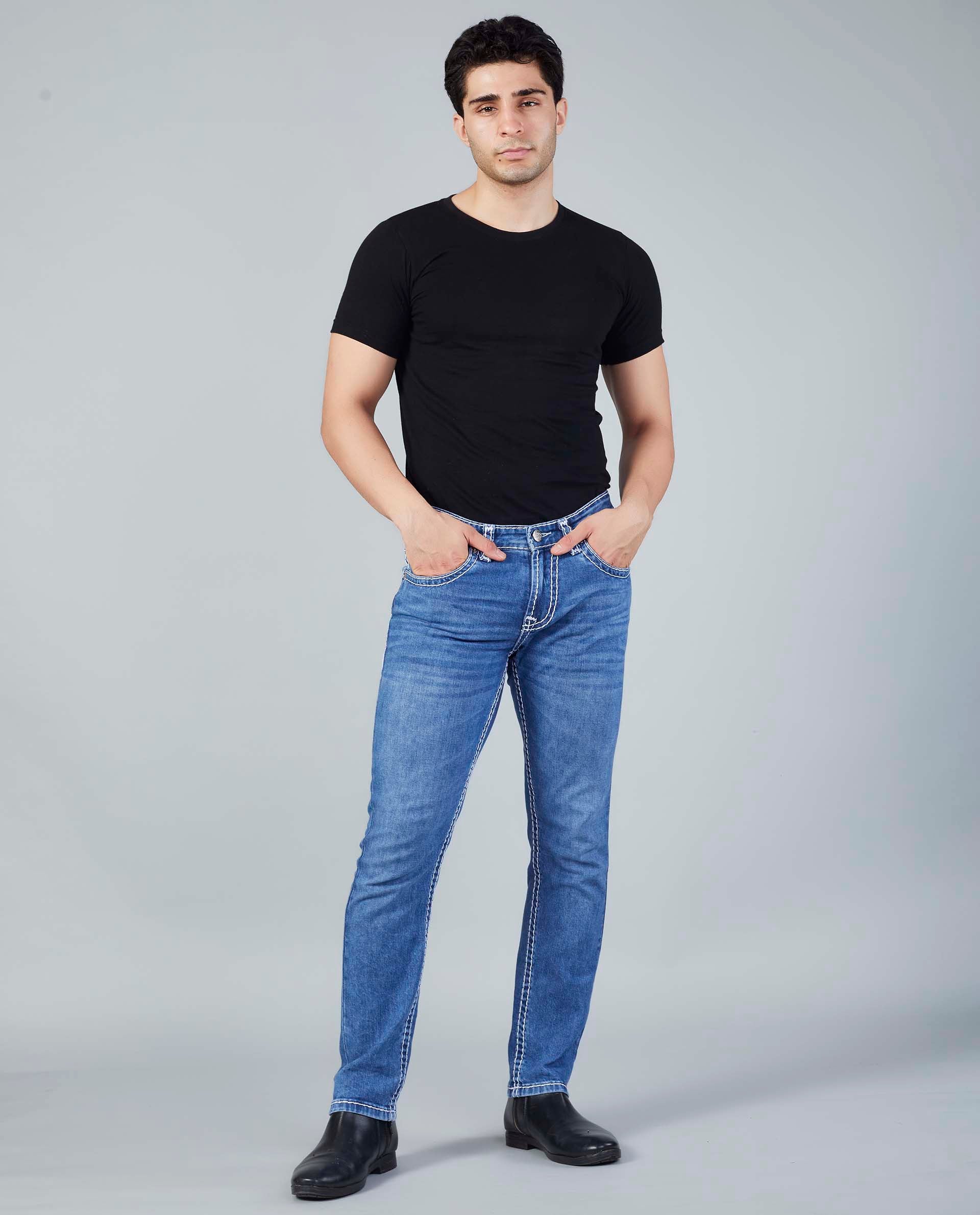 Flying Shark Men's Ice Blue Saddle Stitch Jeans Flying Shark