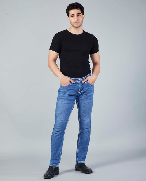 Flying Shark Men's Ice Blue Saddle Stitch Jeans Flying Shark