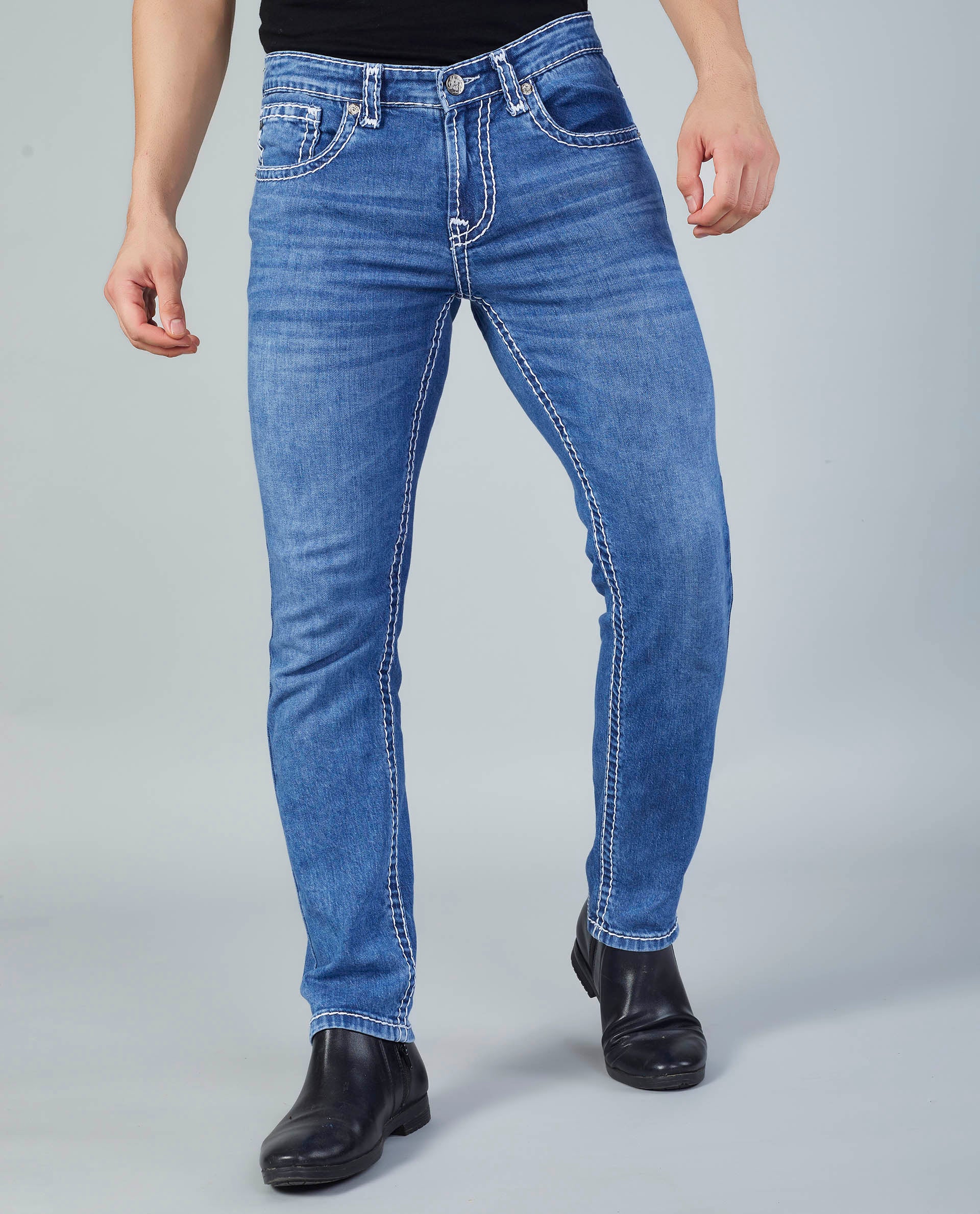 Flying Shark Men's Ice Blue Saddle Stitch Jeans Flying Shark
