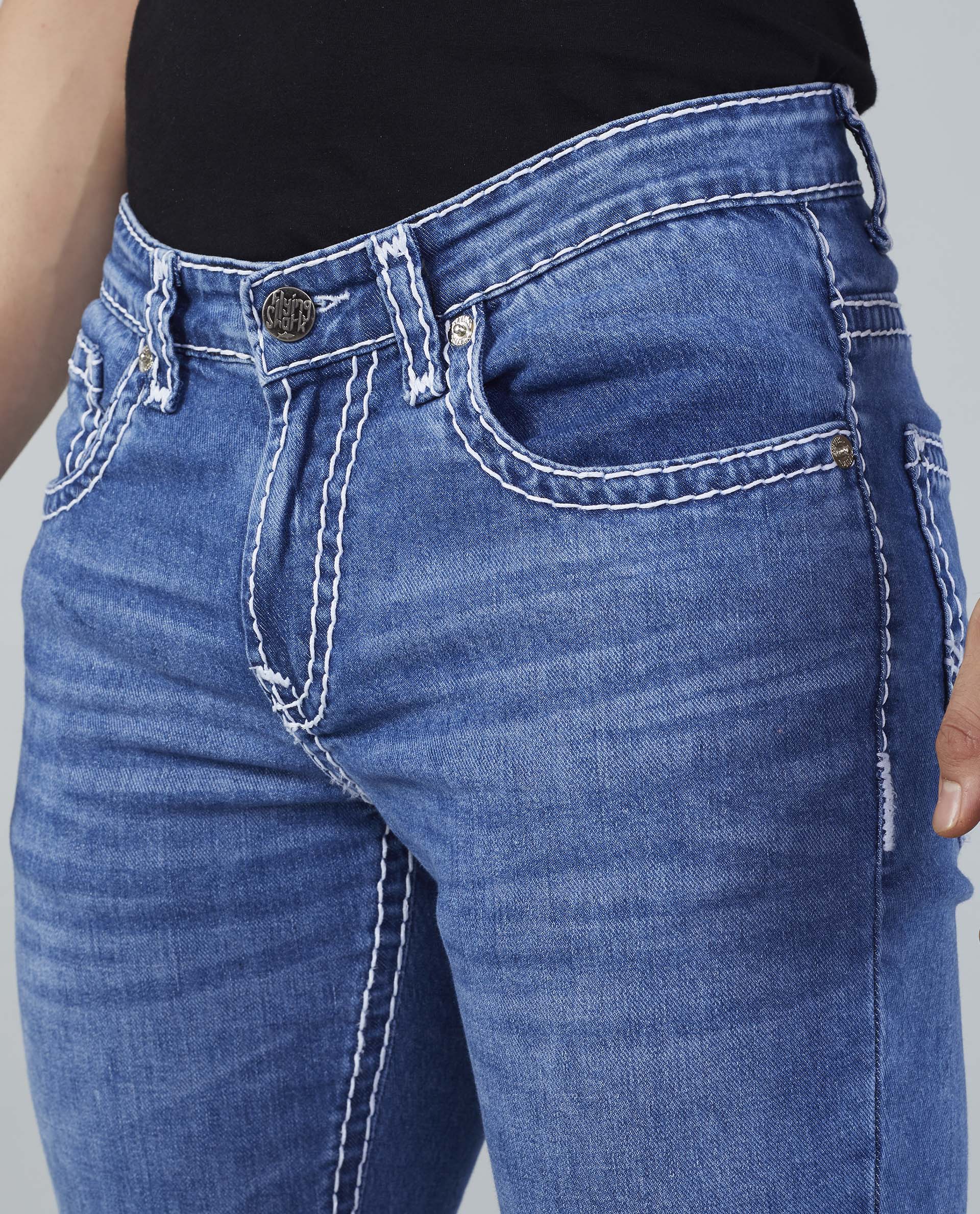 Flying Shark Men's Ice Blue Saddle Stitch Jeans Flying Shark