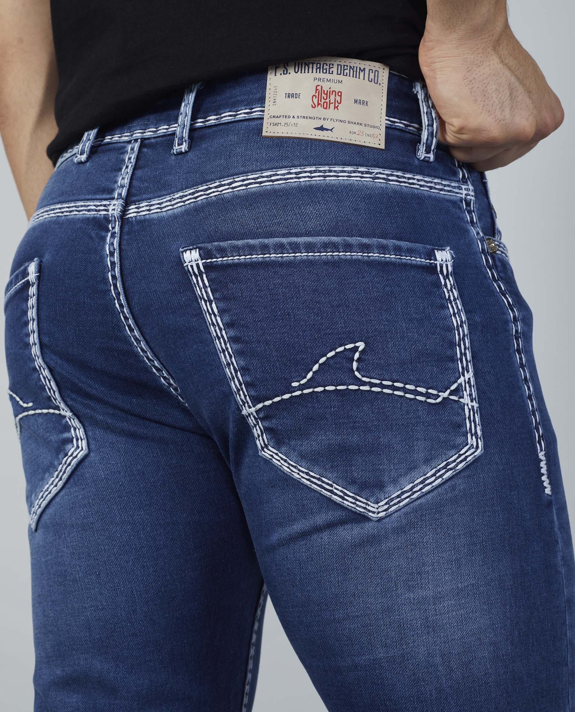 Flying Shark Men's Polar Blue Saddle Stitch Jeans Flying Shark