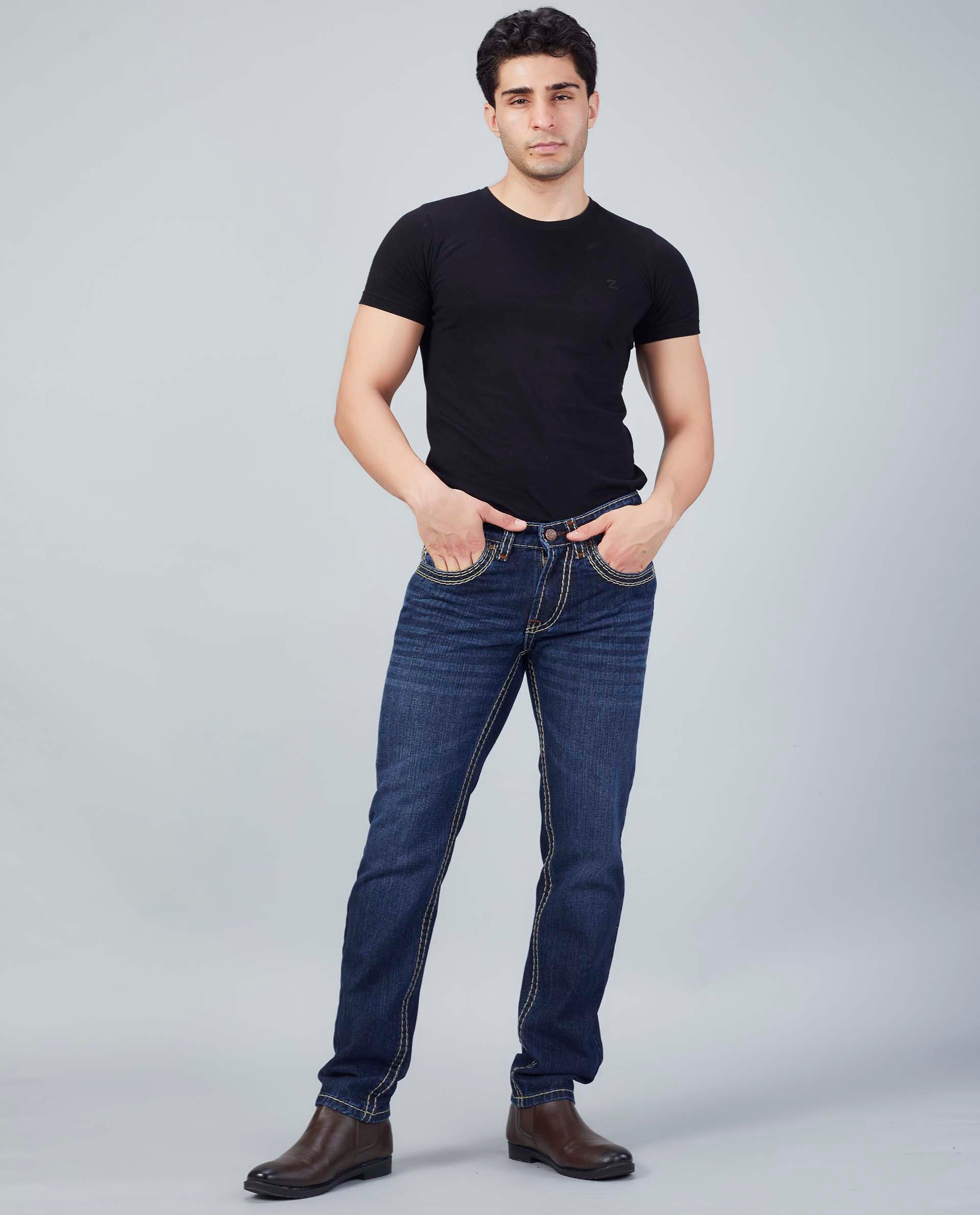 Flying Shark Men's Dark Indigo Saddle Stitch Jeans Flying Shark
