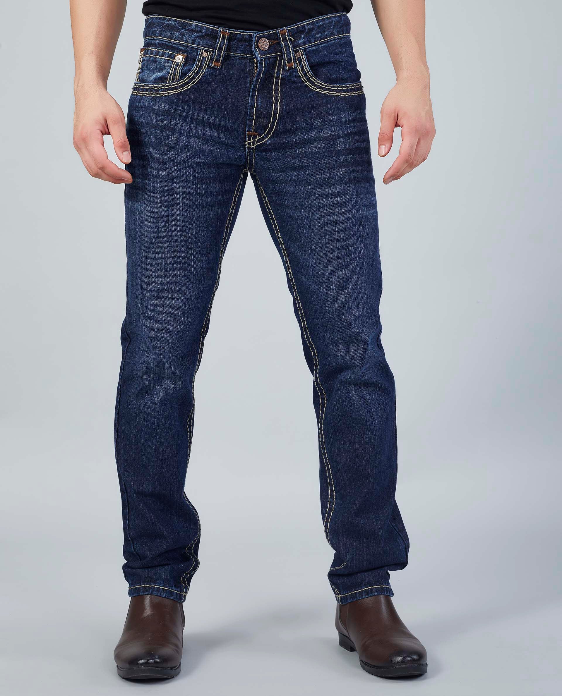 Flying Shark Men's Dark Indigo Saddle Stitch Jeans Flying Shark