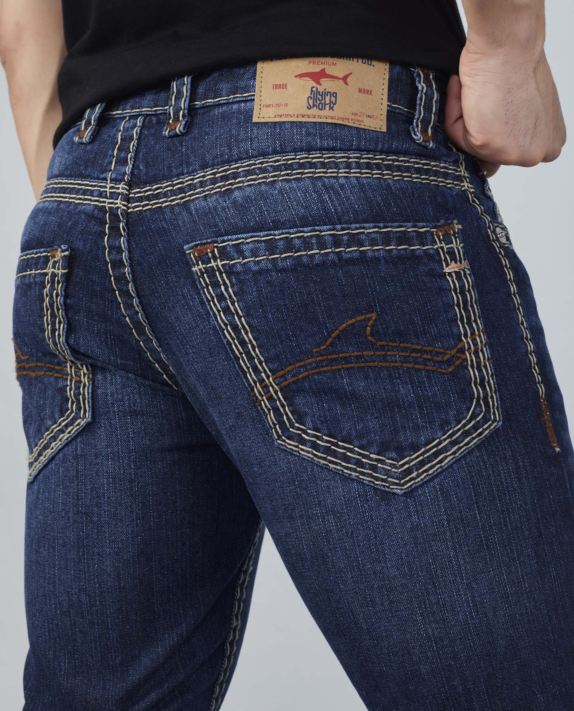 Flying Shark Men's Dark Indigo Saddle Stitch Jeans Flying Shark