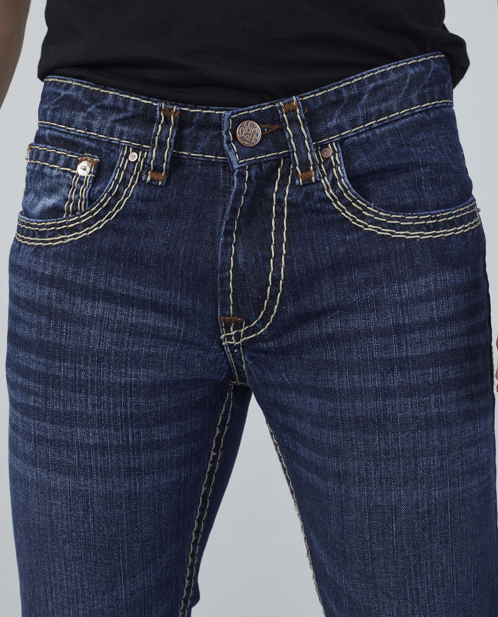 Flying Shark Men's Dark Indigo Saddle Stitch Jeans Flying Shark