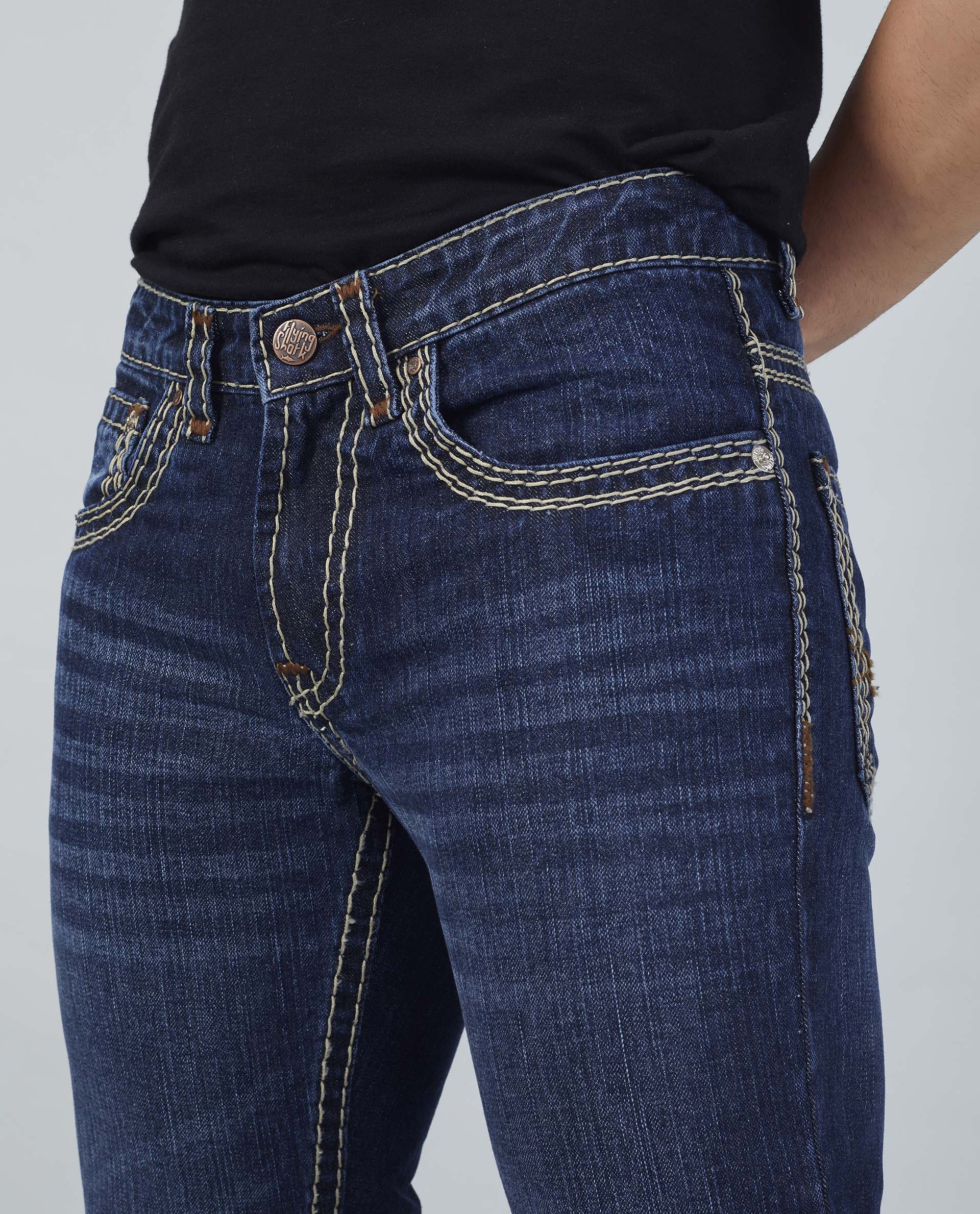 Flying Shark Men's Dark Indigo Saddle Stitch Jeans Flying Shark