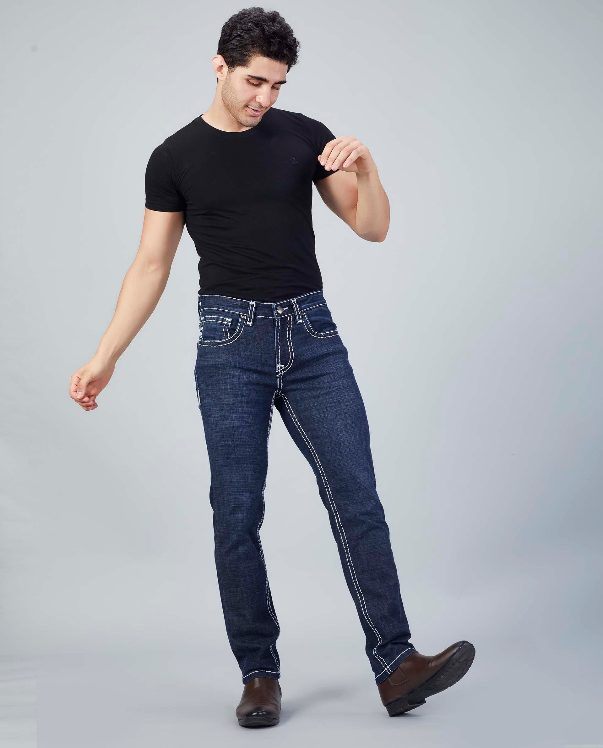 Flying Shark Men's Midnight Blue Saddle Stitch Jeans Flying Shark