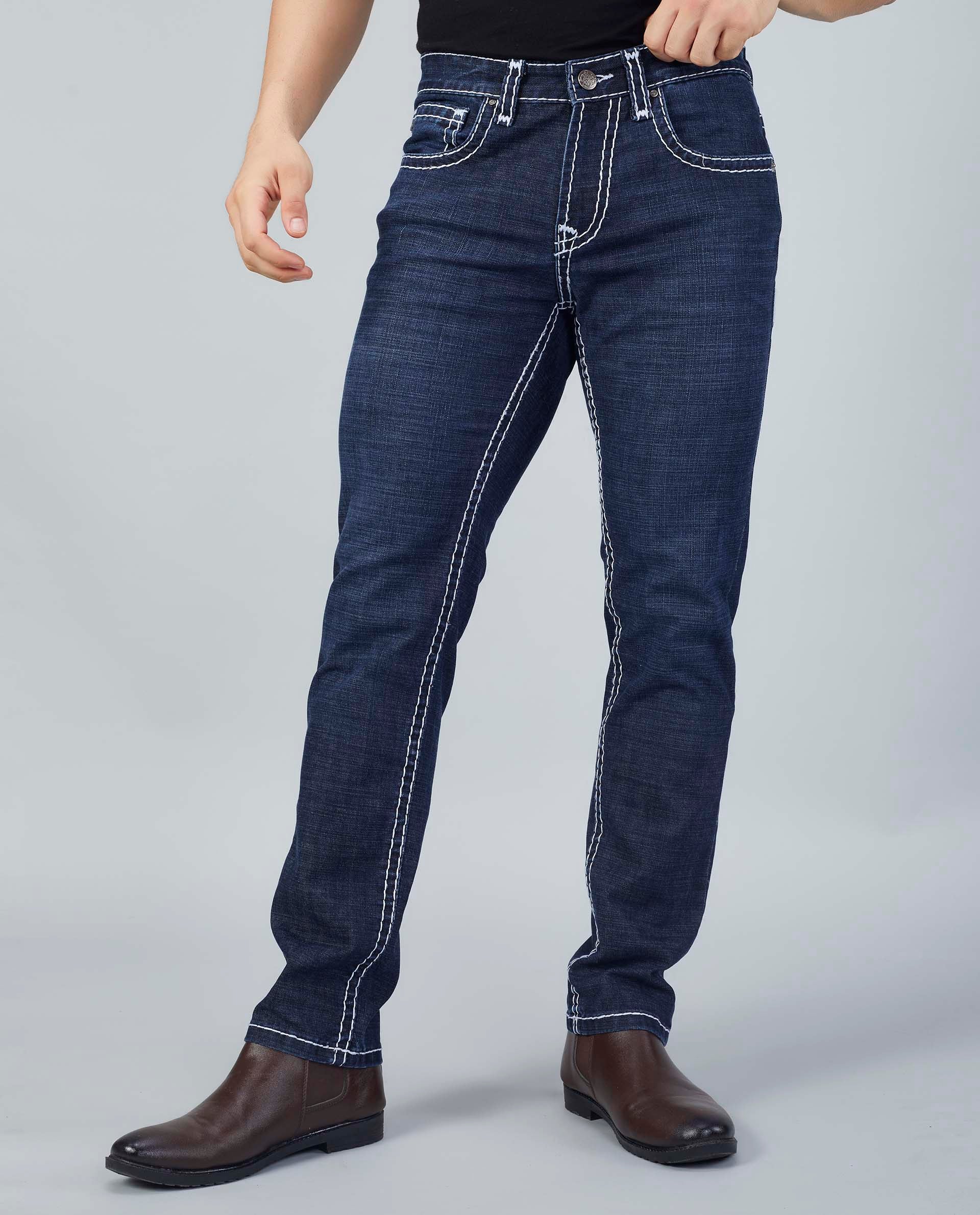 Flying Shark Men's Midnight Blue Saddle Stitch Jeans Flying Shark