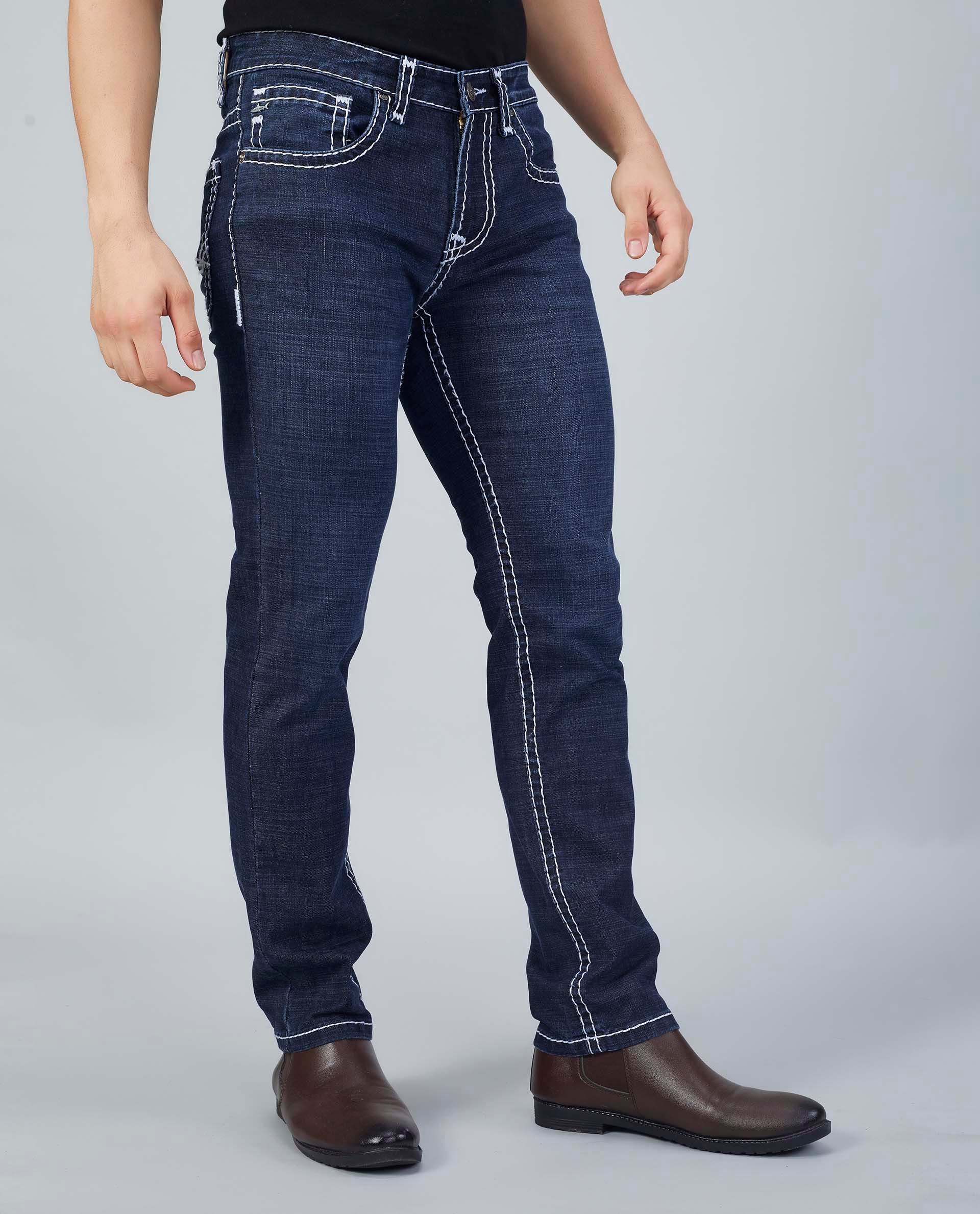 Flying Shark Men's Midnight Blue Saddle Stitch Jeans Flying Shark