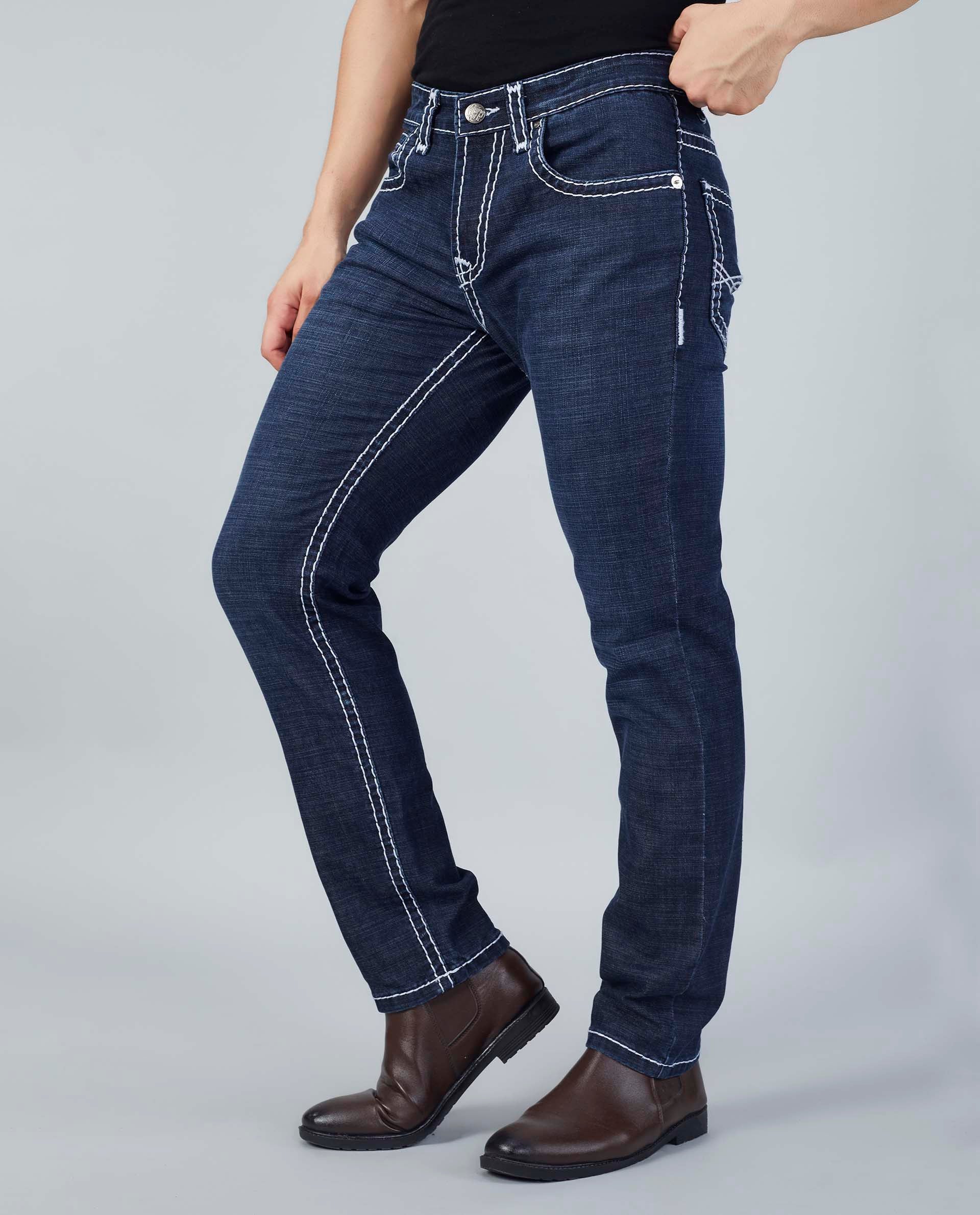 Flying Shark Men's Midnight Blue Saddle Stitch Jeans Flying Shark
