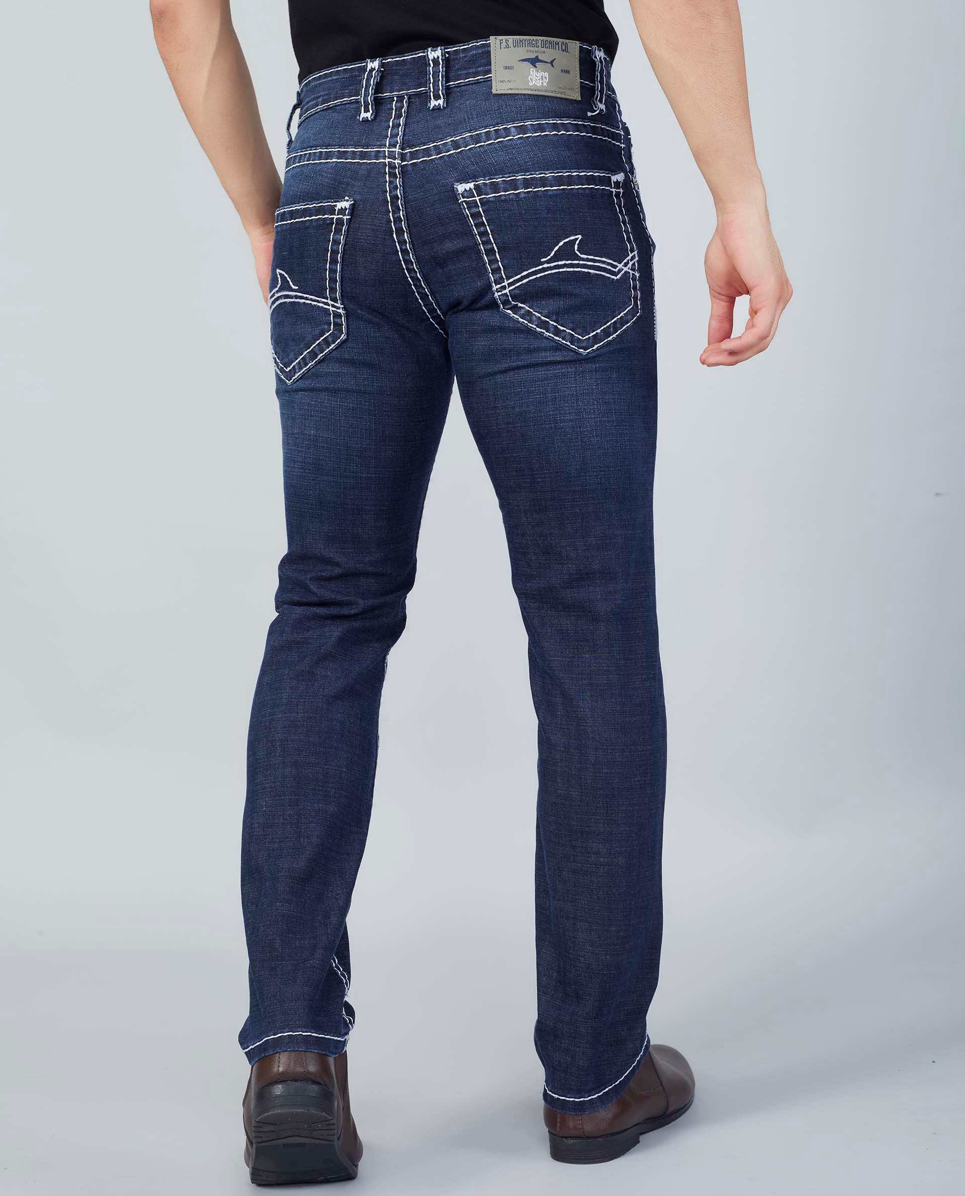 Flying Shark Men's Midnight Blue Saddle Stitch Jeans Flying Shark