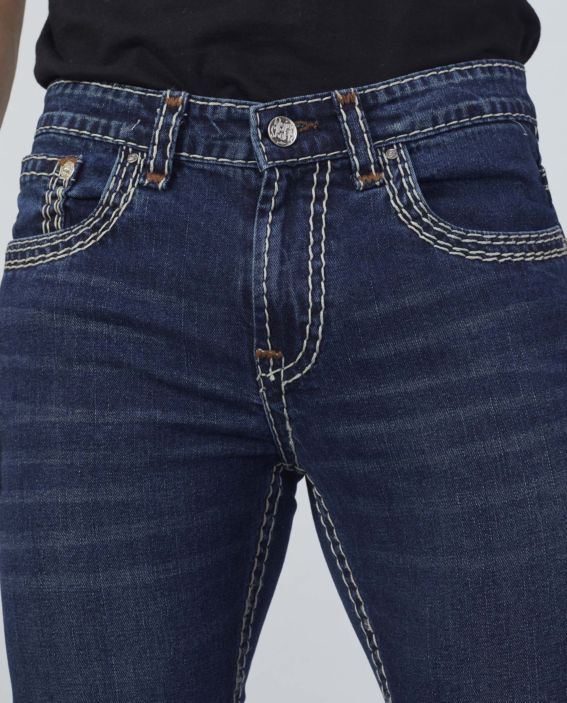 Men's Premium Saddle Stitch Jeans – Dark Indigo Wash Flying Shark