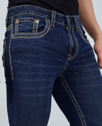 Men's Premium Saddle Stitch Jeans – Dark Indigo Wash Flying Shark