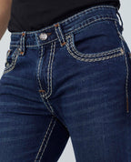 Men's Premium Saddle Stitch Jeans – Dark Indigo Wash Flying Shark