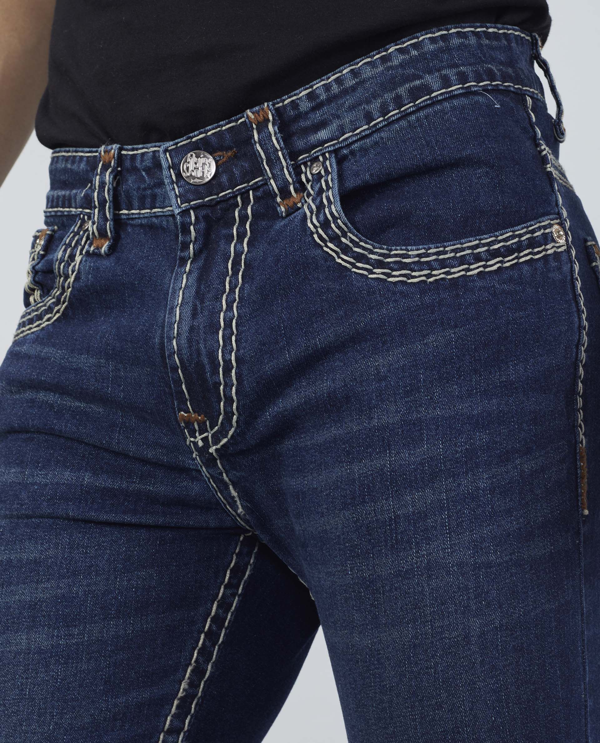 Men's Premium Saddle Stitch Jeans – Dark Indigo Wash Flying Shark