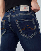 Men's Premium Saddle Stitch Jeans – Dark Indigo Wash Flying Shark