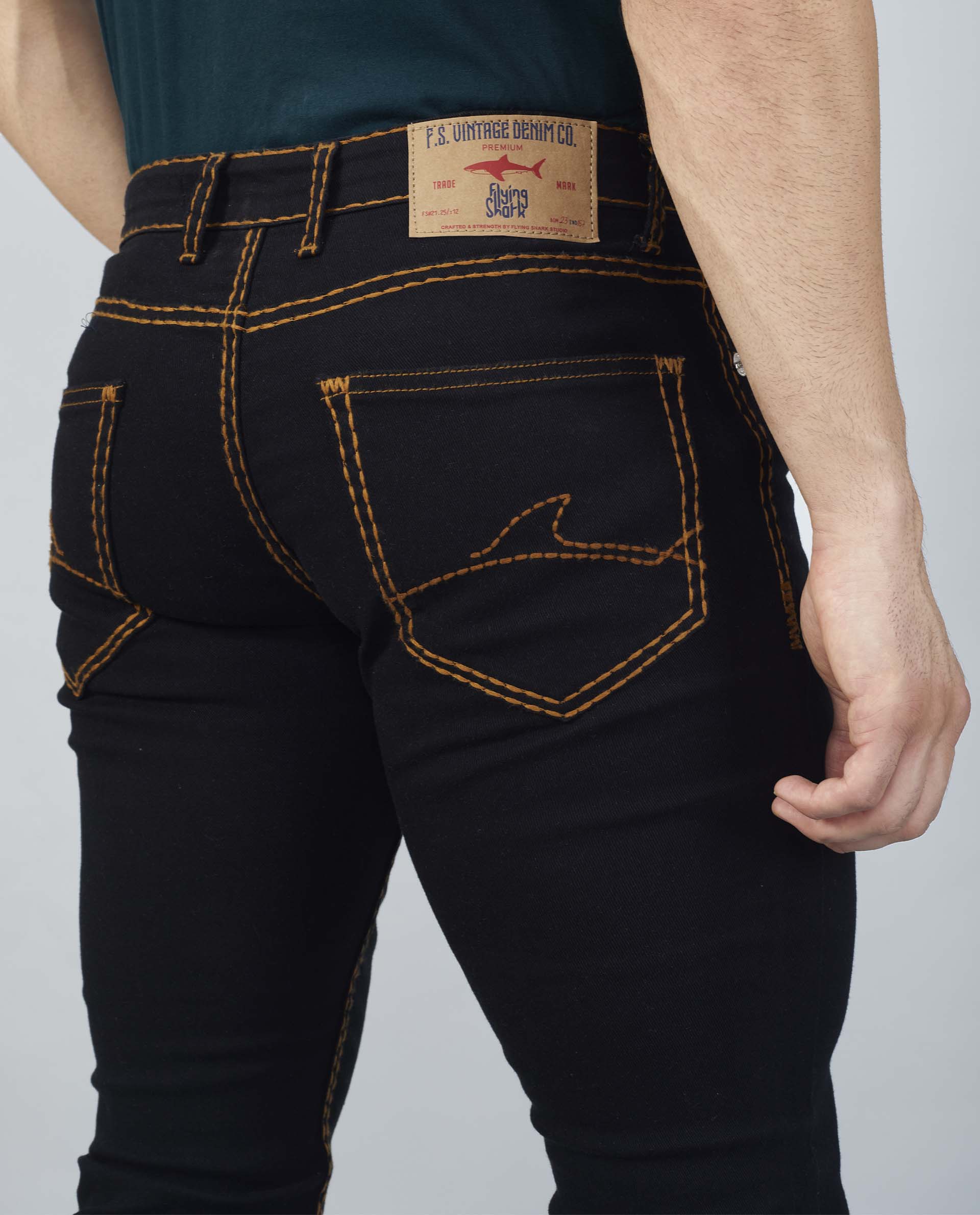 Flying Shark Onyx Black Saddle Stitch Jeans Flying Shark