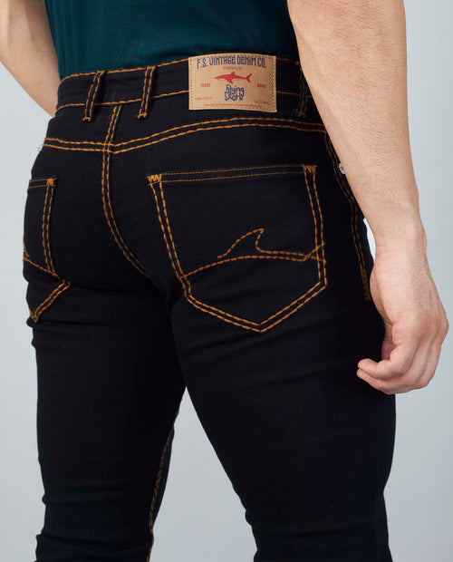 Flying Shark Onyx Black Saddle Stitch Jeans Flying Shark