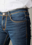 FS134 Medium-Dark Indigo With Heavy Golden Stitching