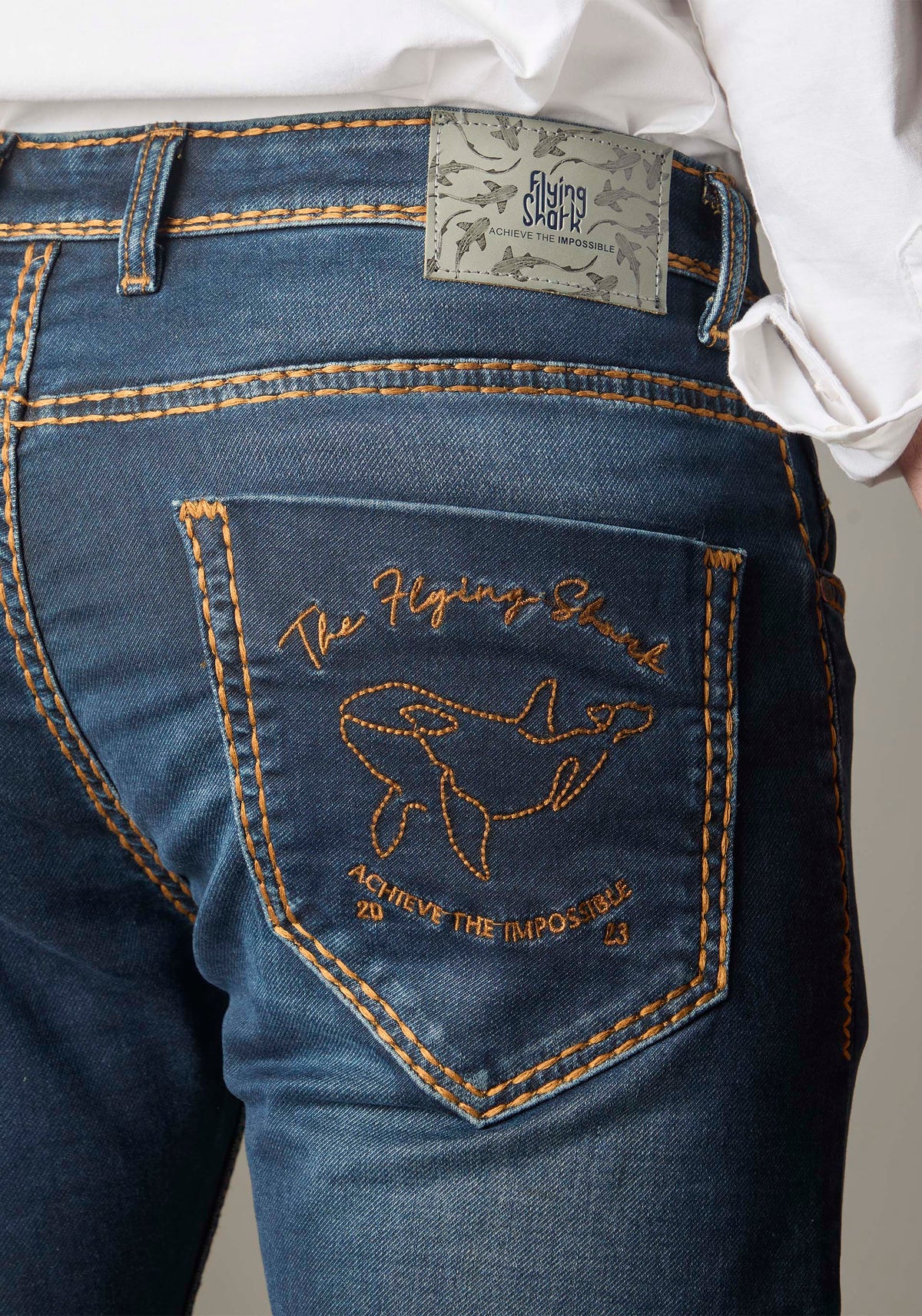 FS134 Medium-Dark Indigo With Heavy Golden Stitching