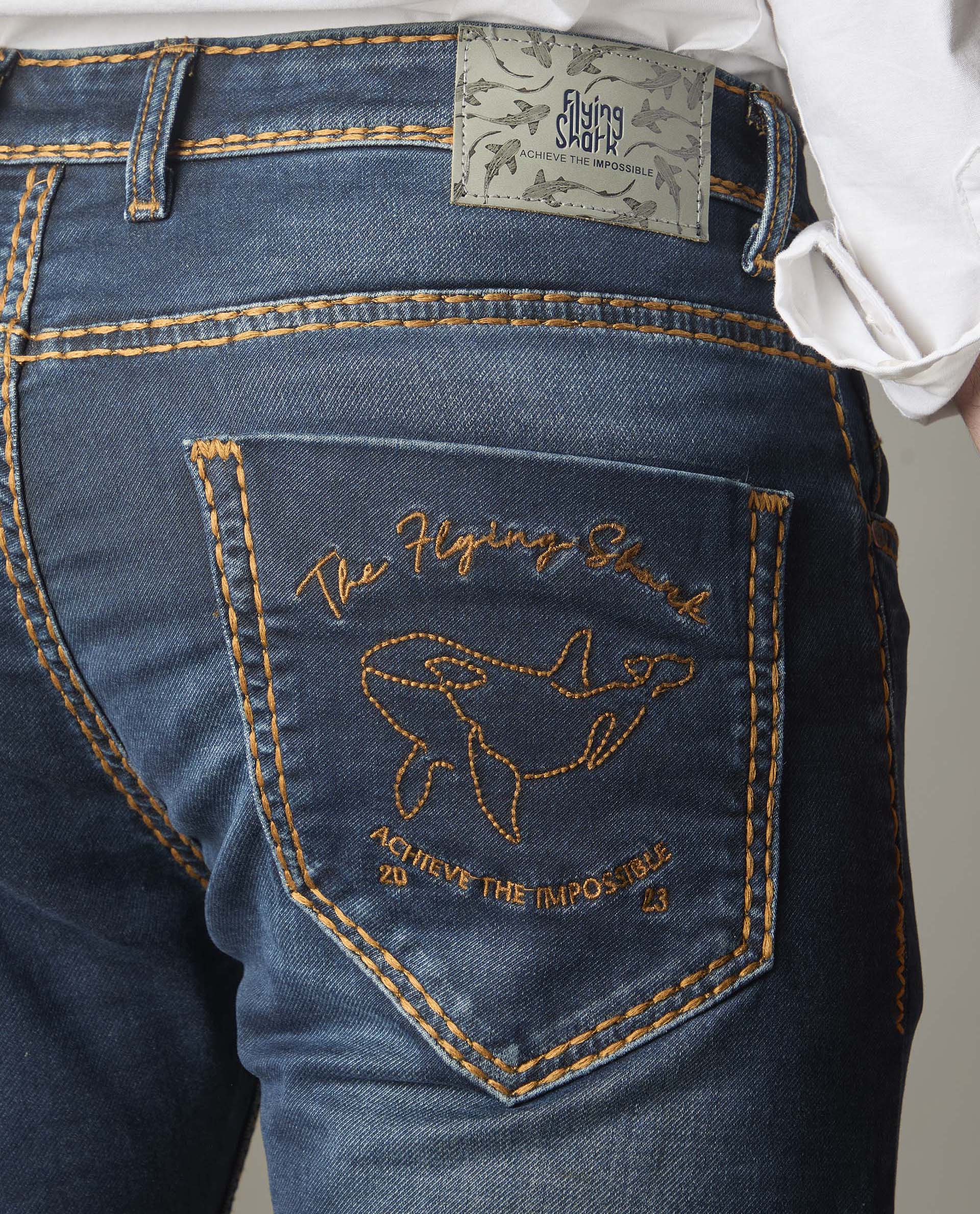 Medium-Dark Indigo With Heavy Golden Stitching