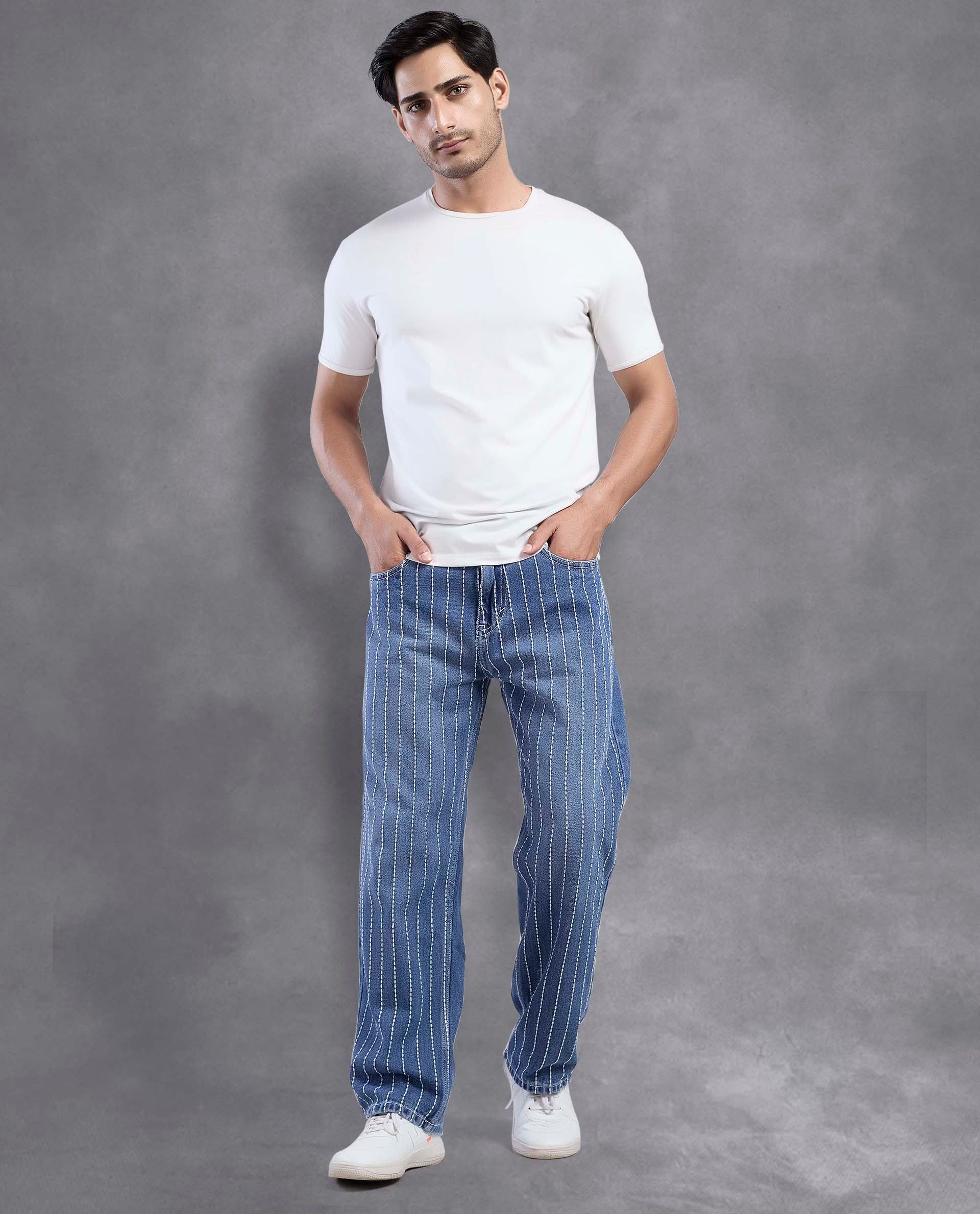 Vertical Stitch Pattern Denim Jeans - FS123