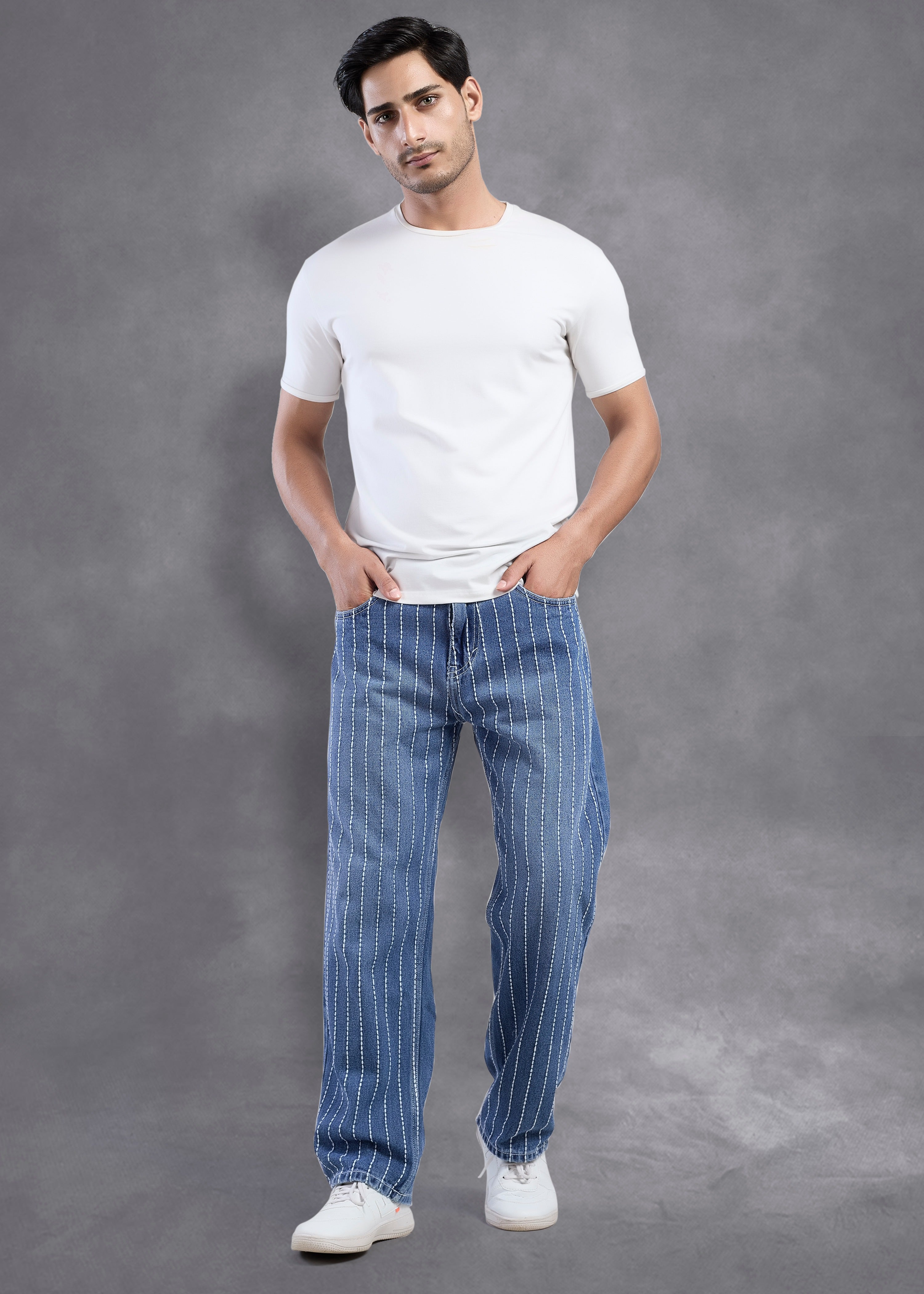 Vertical Stitch Pattern Denim Jeans - FS123