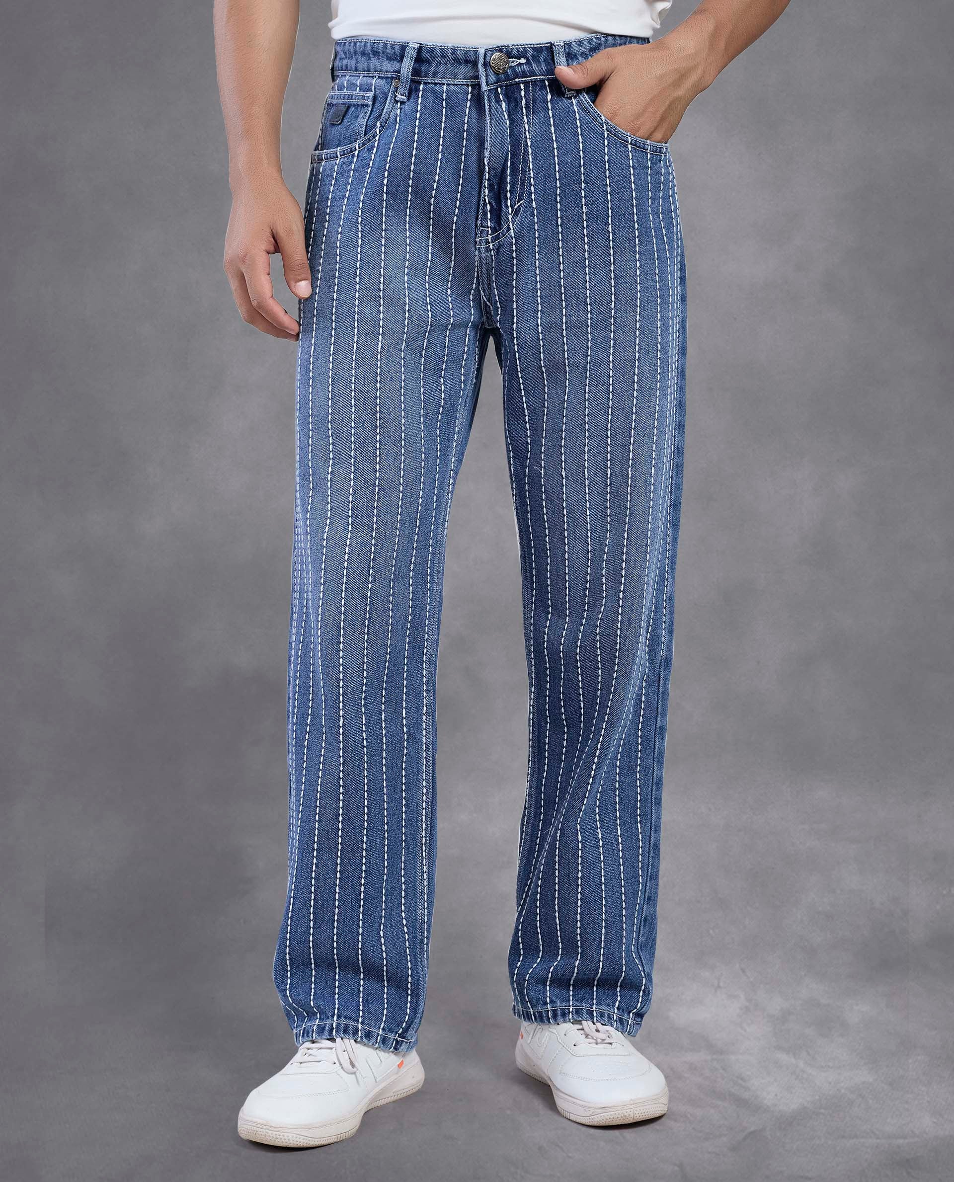 FS123 - Vertical Stitch Pattern Denim Jeans