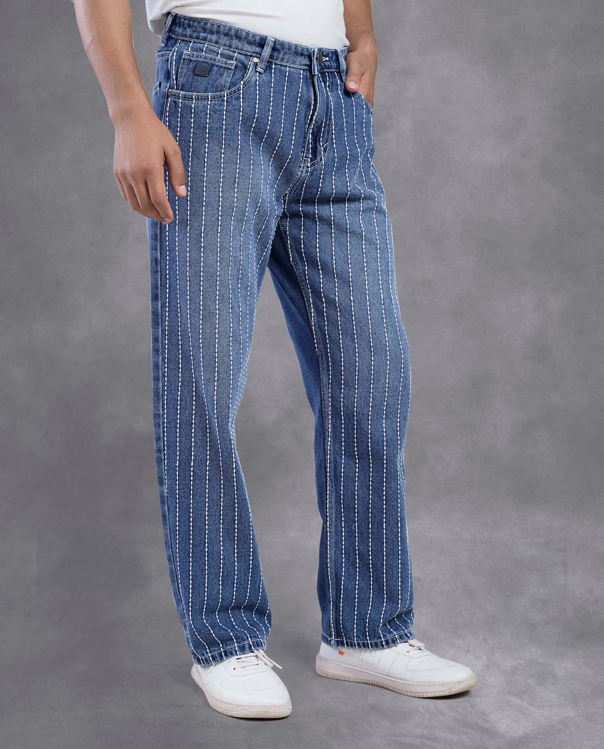 Vertical Stitch Pattern Denim Jeans - FS123
