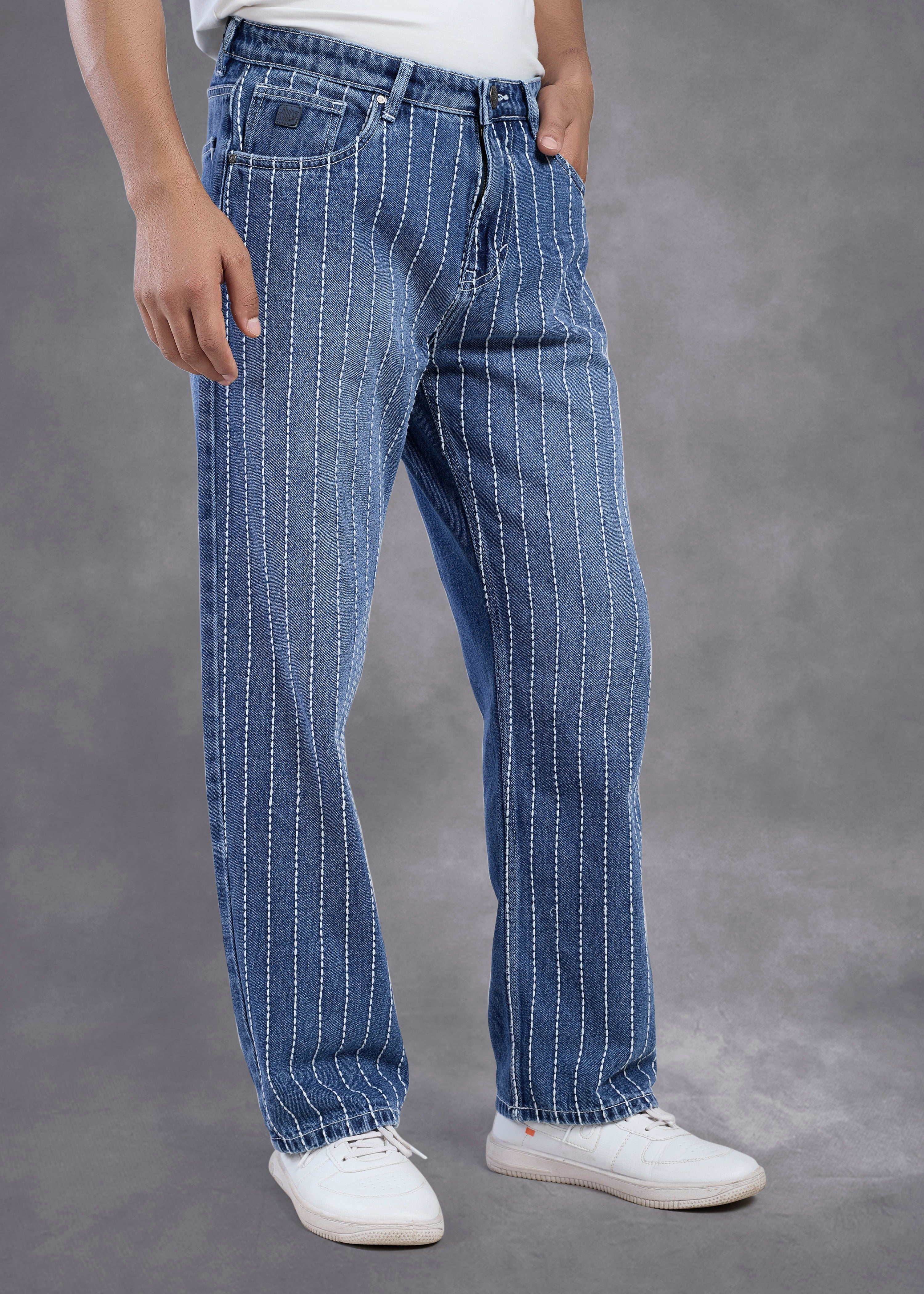 Vertical Stitch Pattern Denim Jeans - FS123
