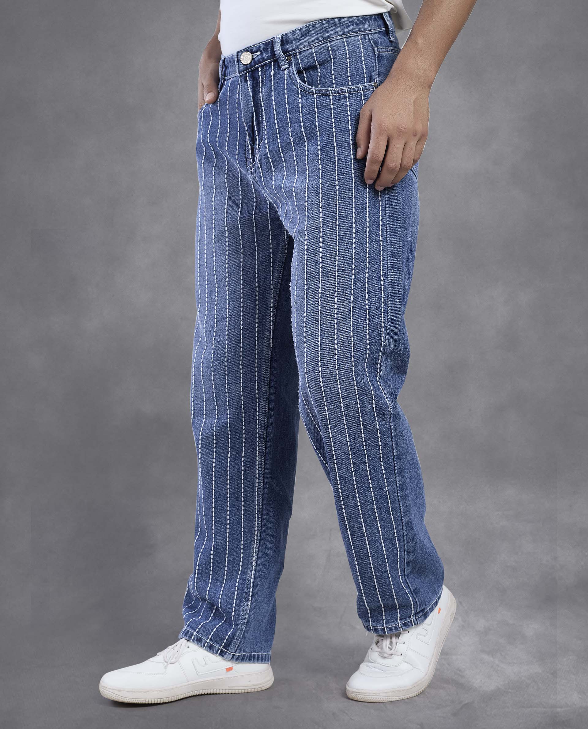 Vertical Stitch Pattern Denim Jeans - FS123