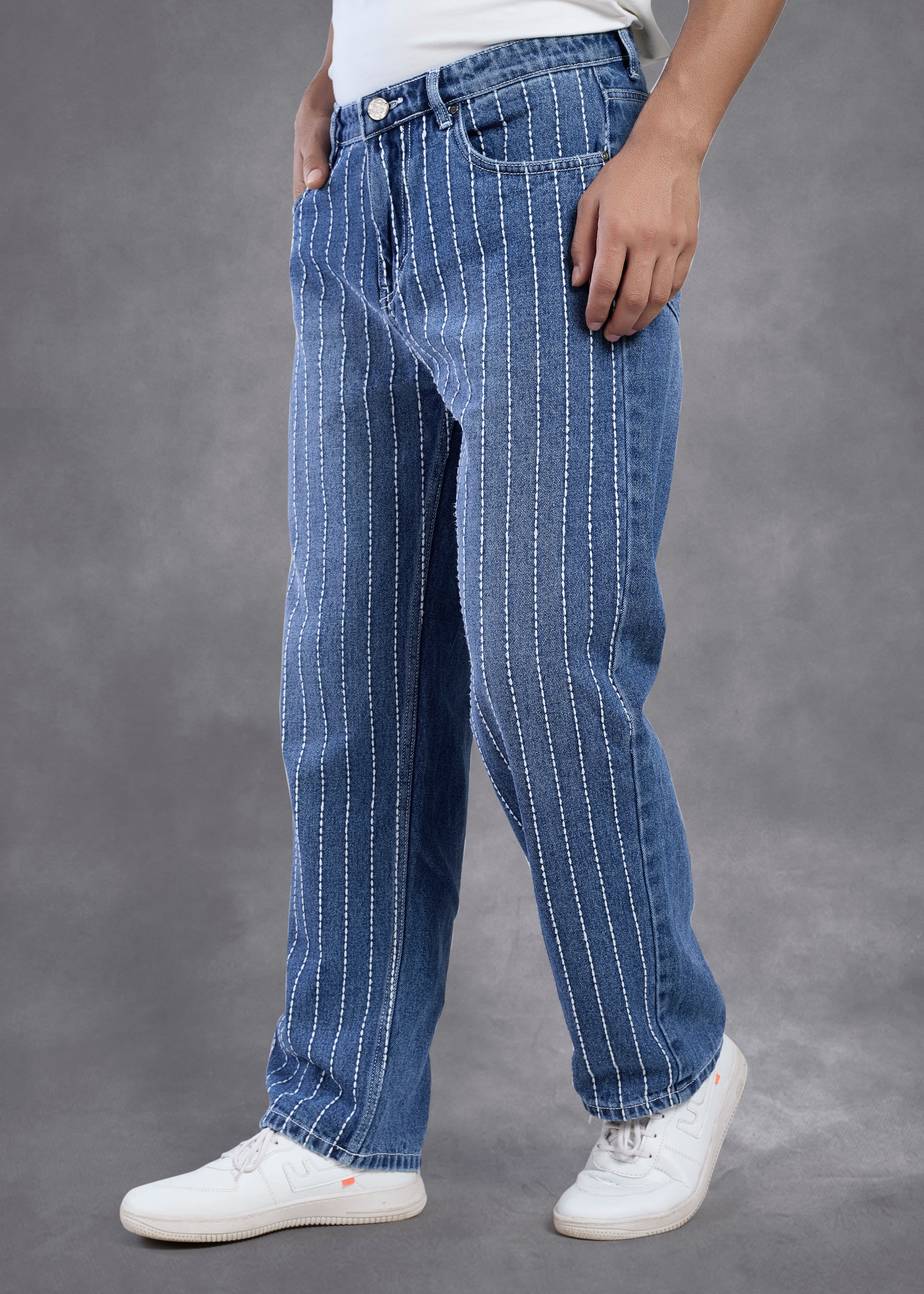 Vertical Stitch Pattern Denim Jeans - FS123