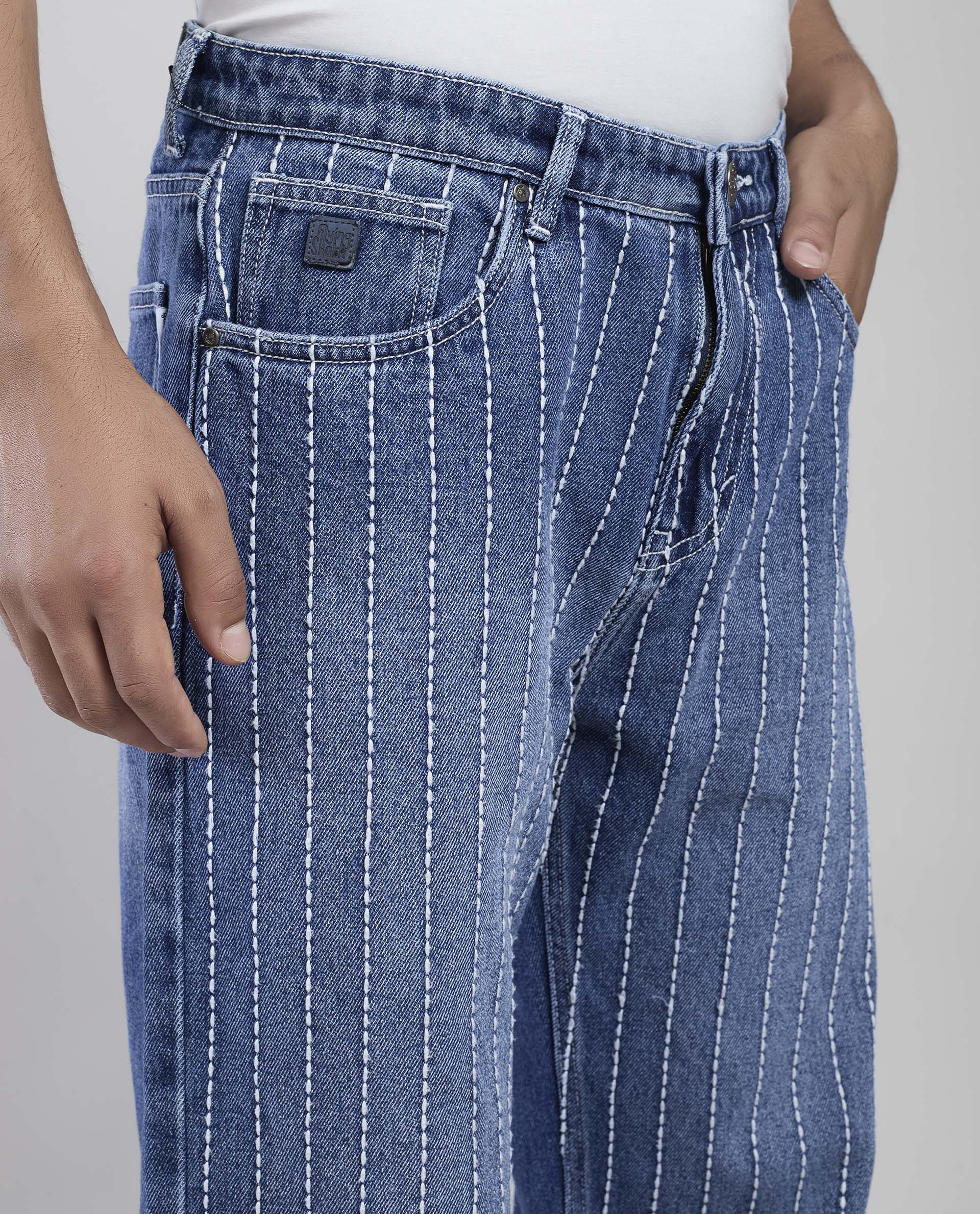 FS123 - Vertical Stitch Pattern Denim Jeans