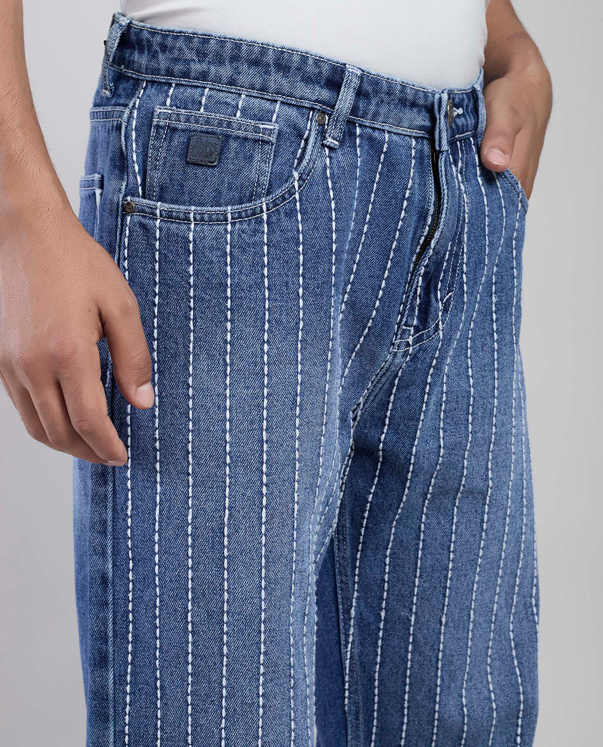 Vertical Stitch Pattern Denim Jeans - FS123