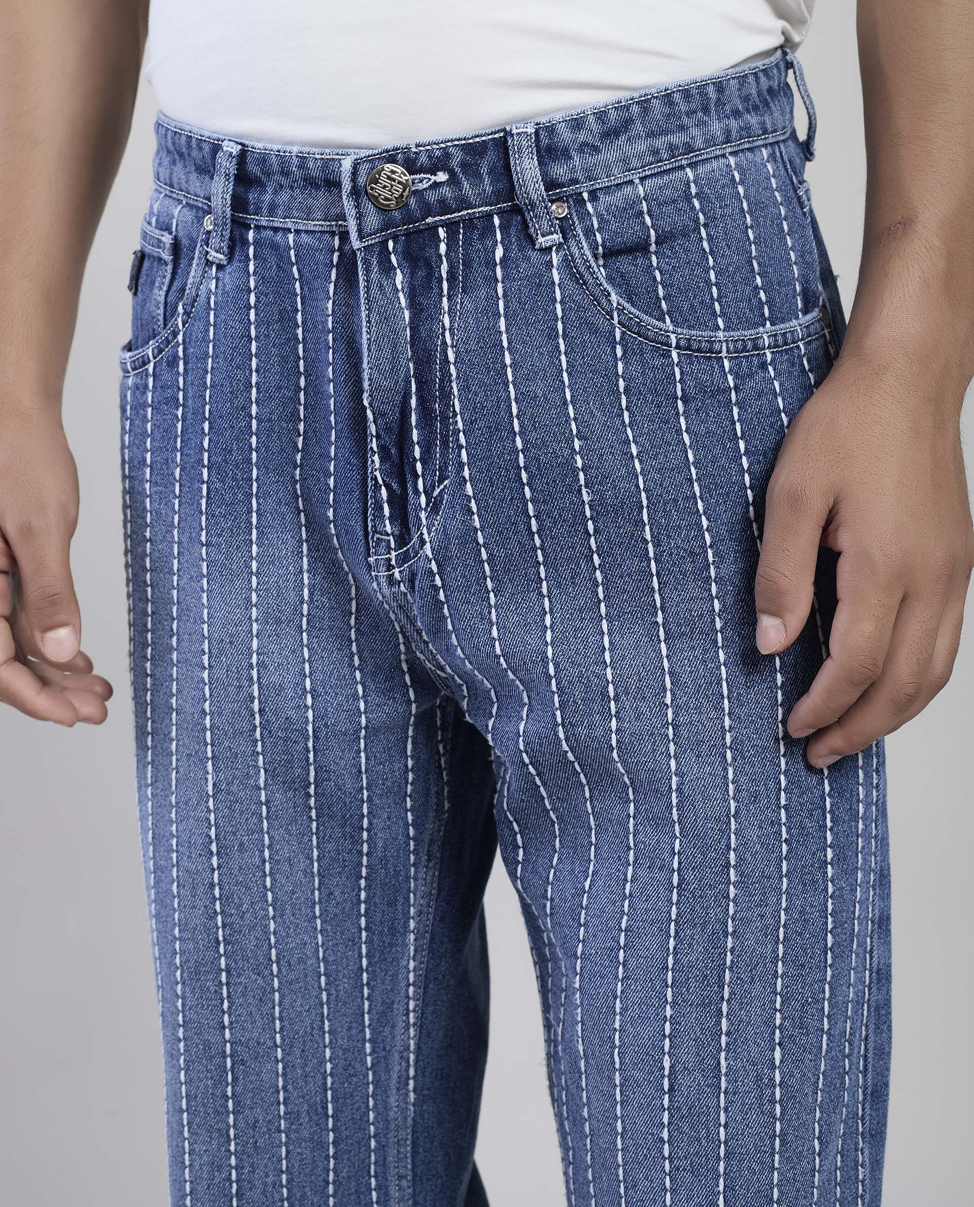 Vertical Stitch Pattern Denim Jeans - FS123