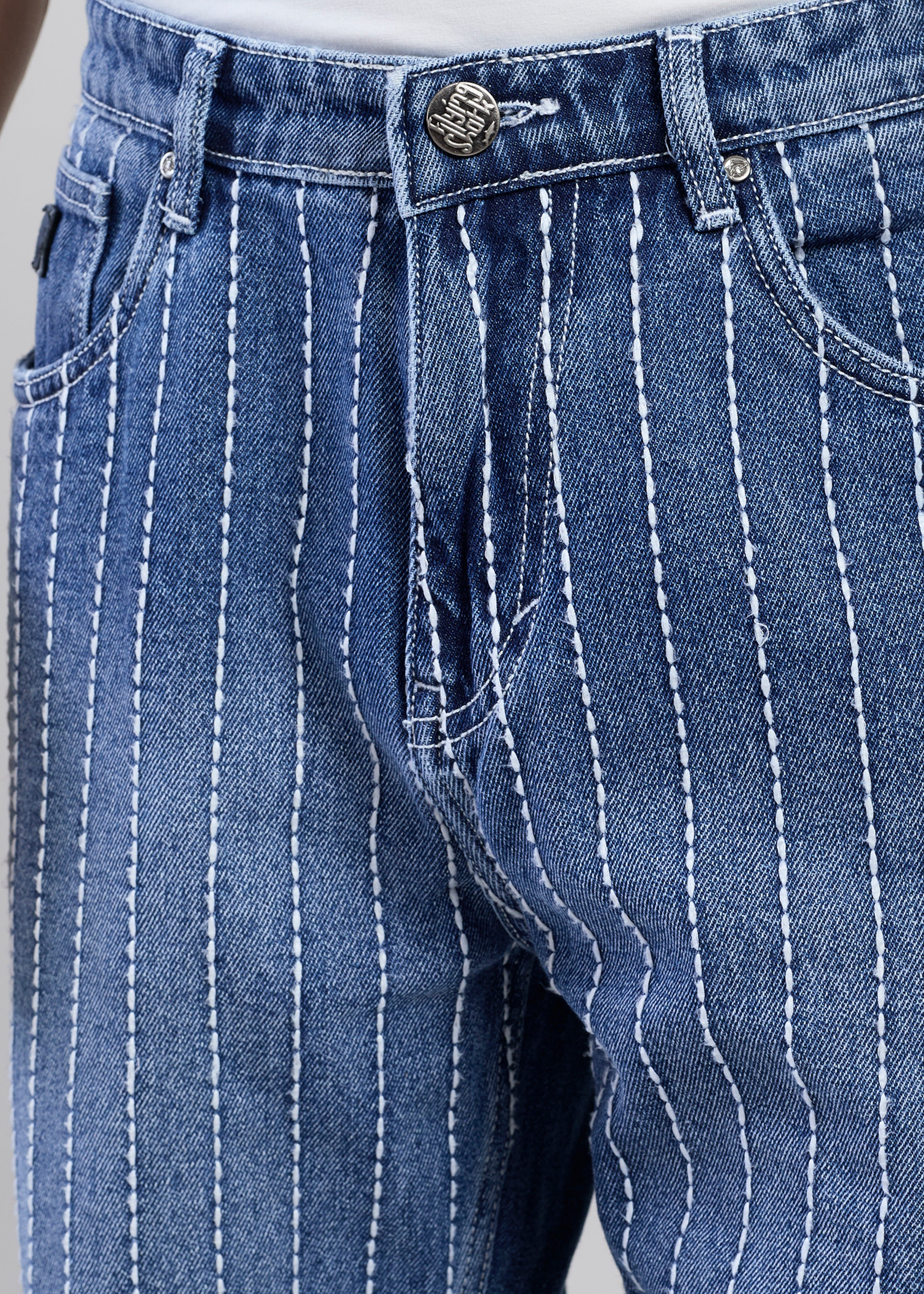 Vertical Stitch Pattern Denim Jeans - FS123
