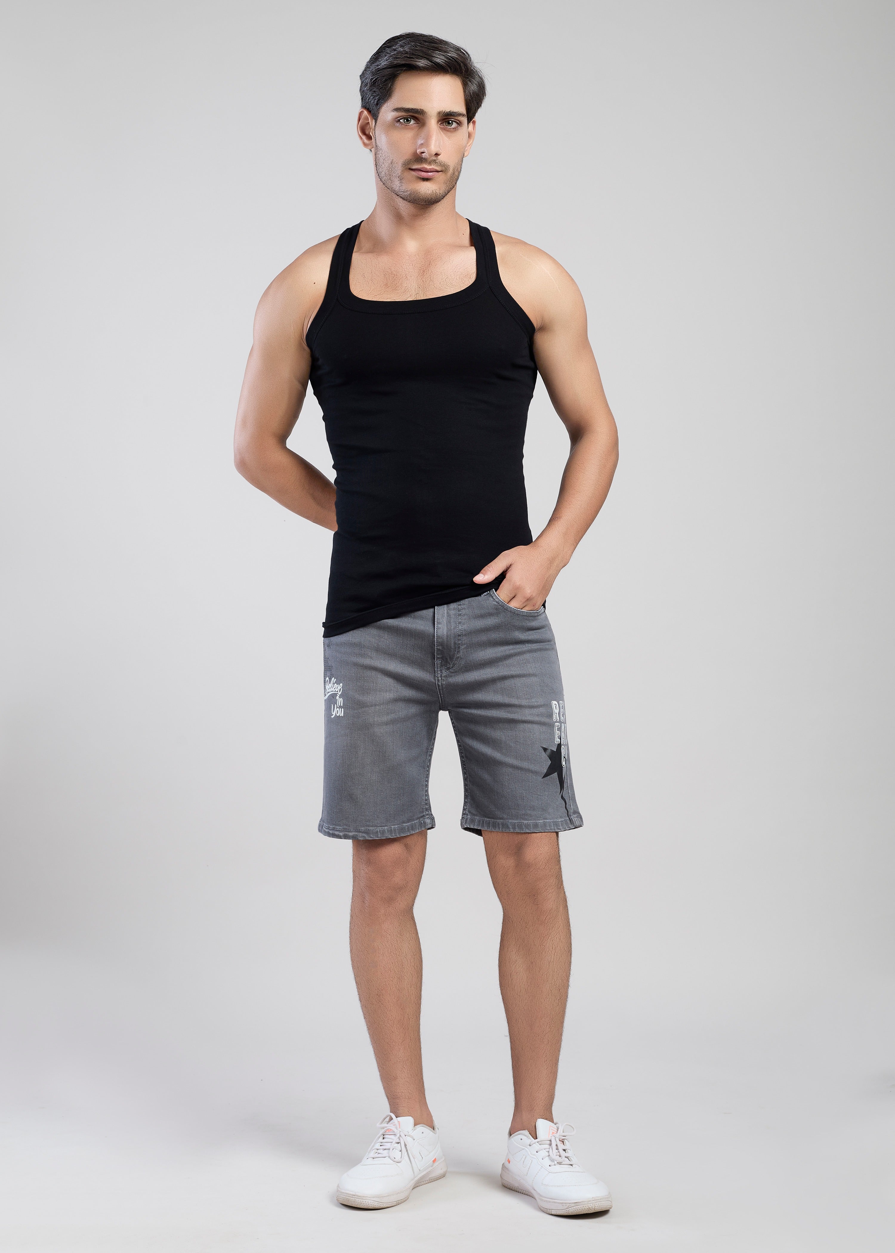 Flying Shark Men’s Grey Denim Shorts