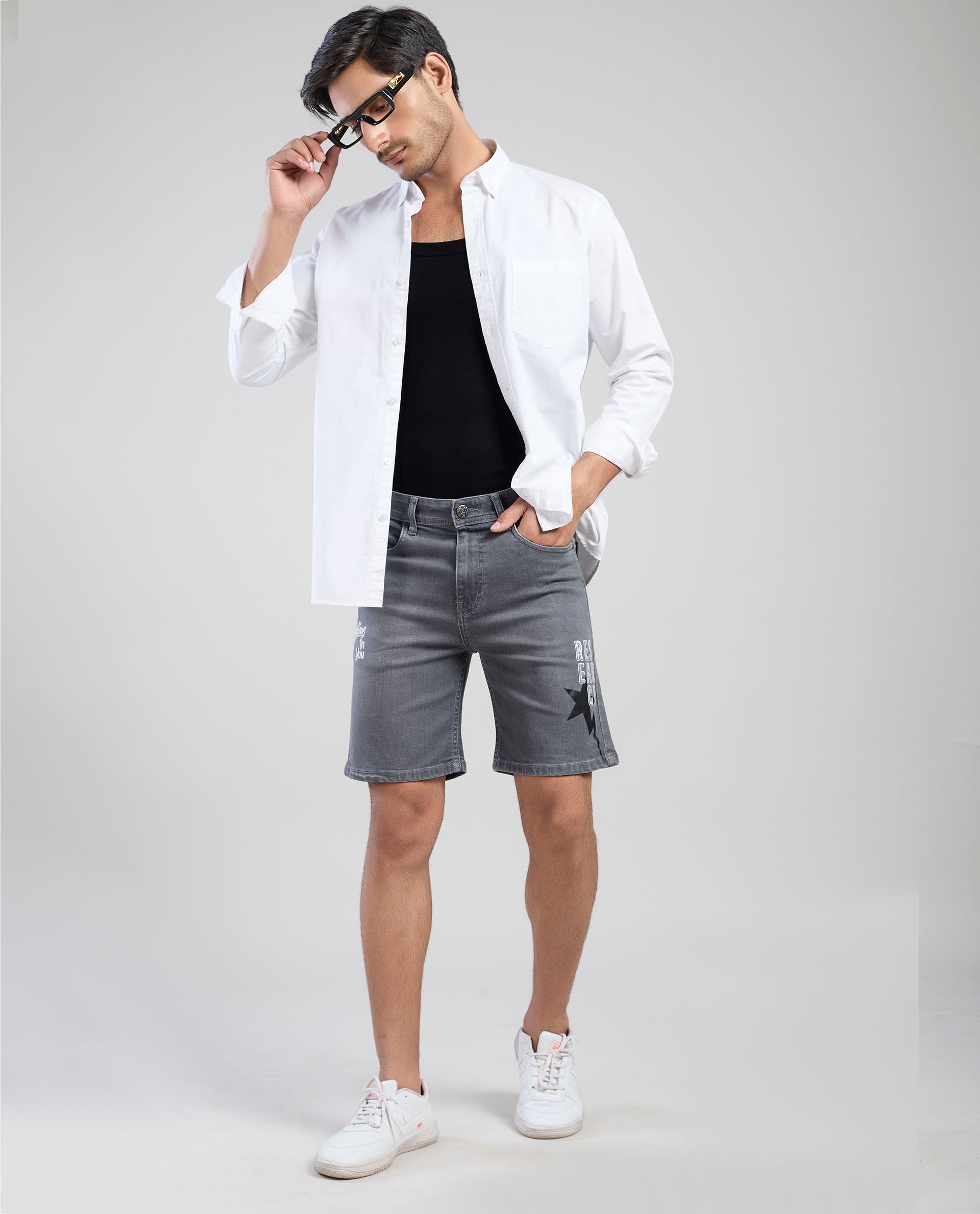 FS 126 Flying Shark Men’s Grey Denim Shorts