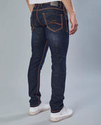 Saddle Stitched Dark Indigo Denim Jeans