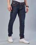 Saddle Stitched Dark Indigo Denim Jeans