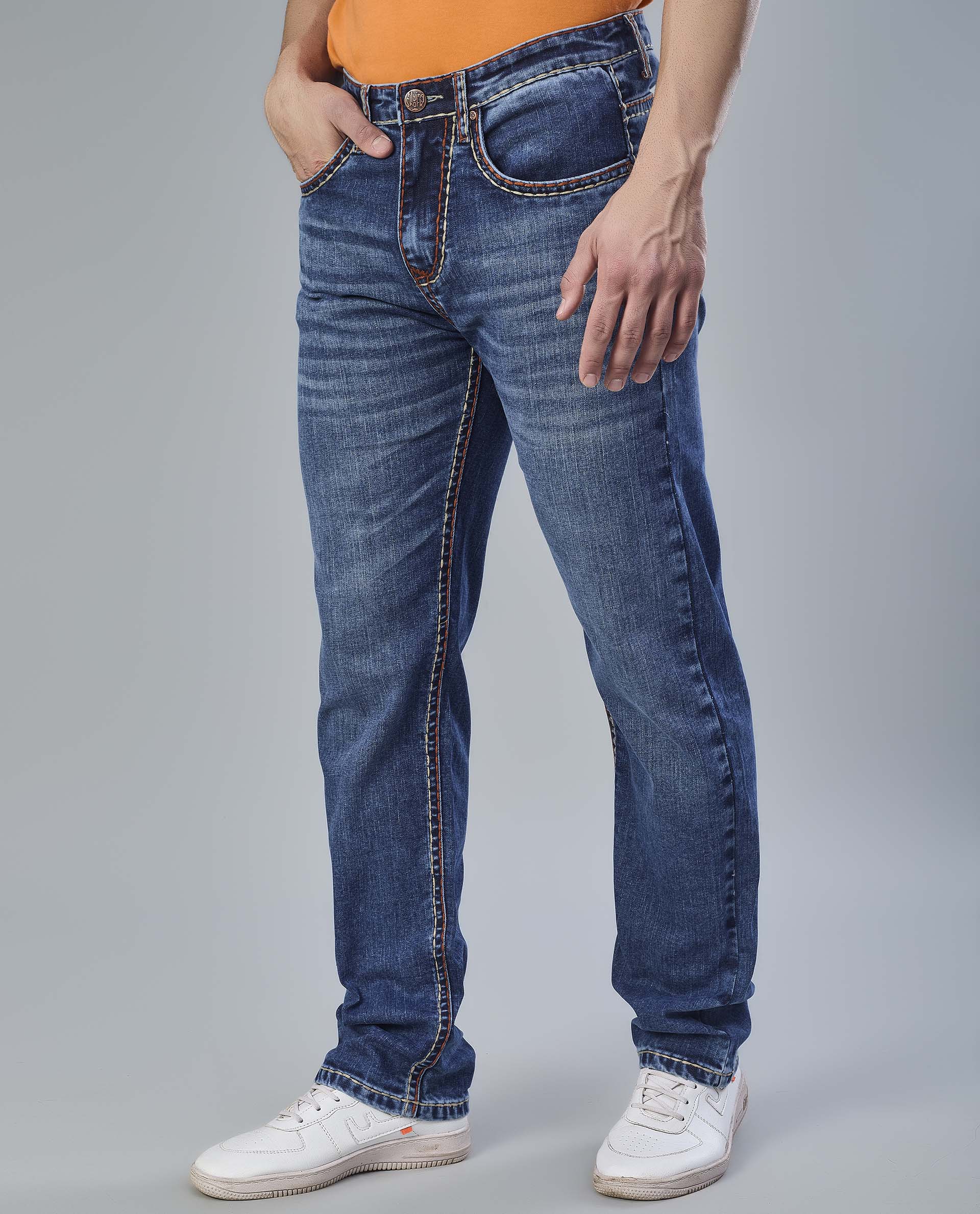 Saddle Stich Blue Denim Jeans