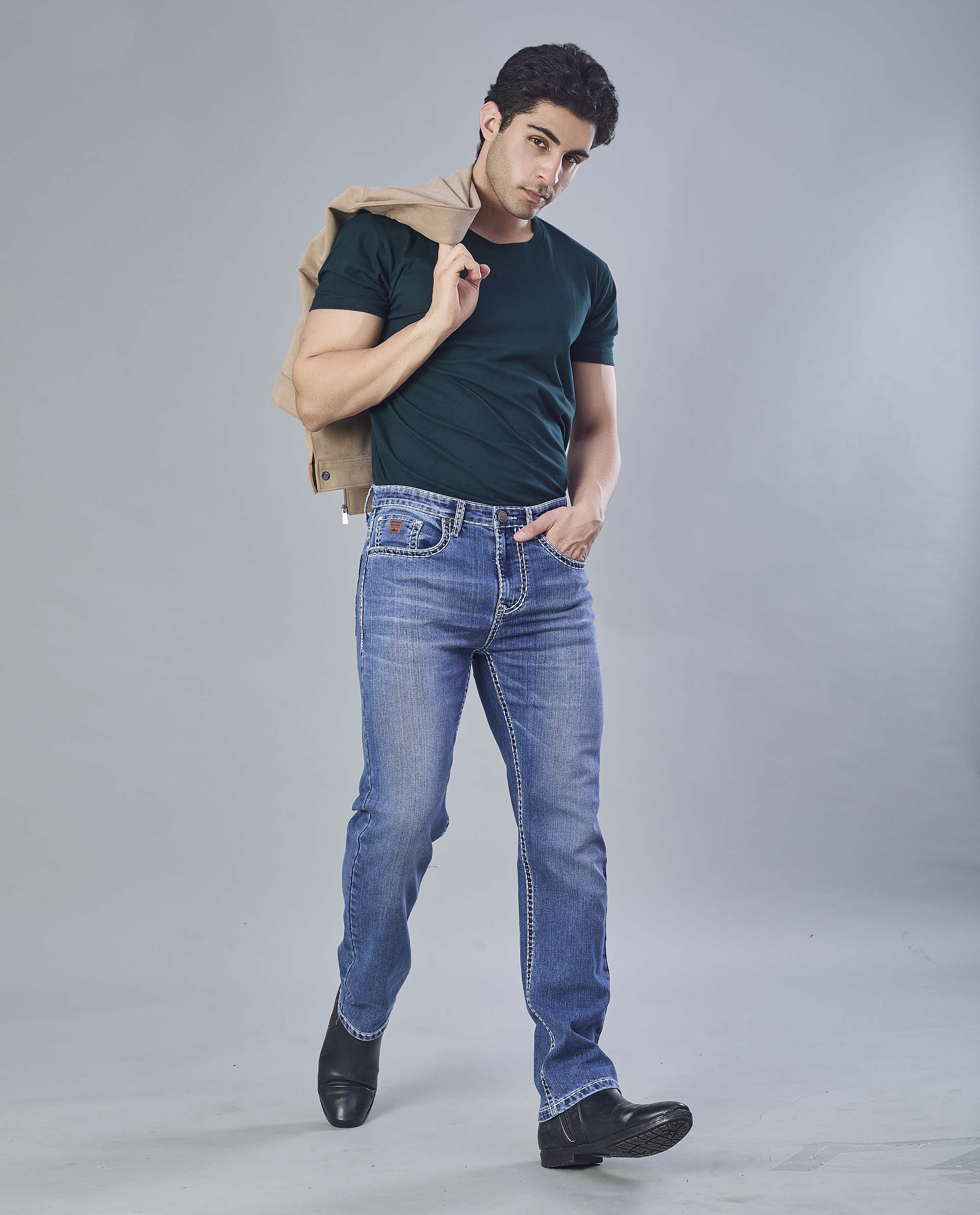 Saddle Stitch Classic Blue Denim Jeans