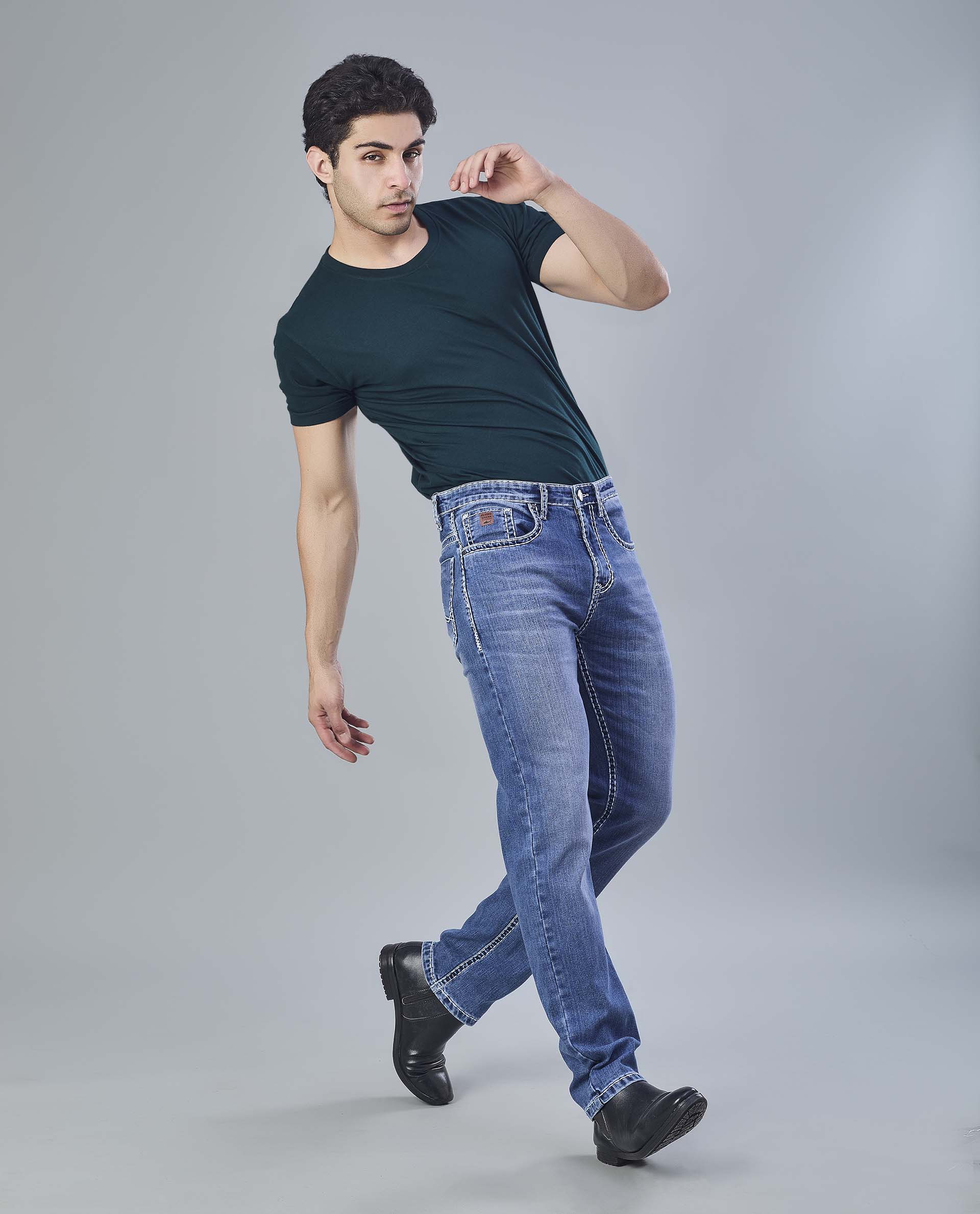 Saddle Stitch Classic Blue Denim Jeans